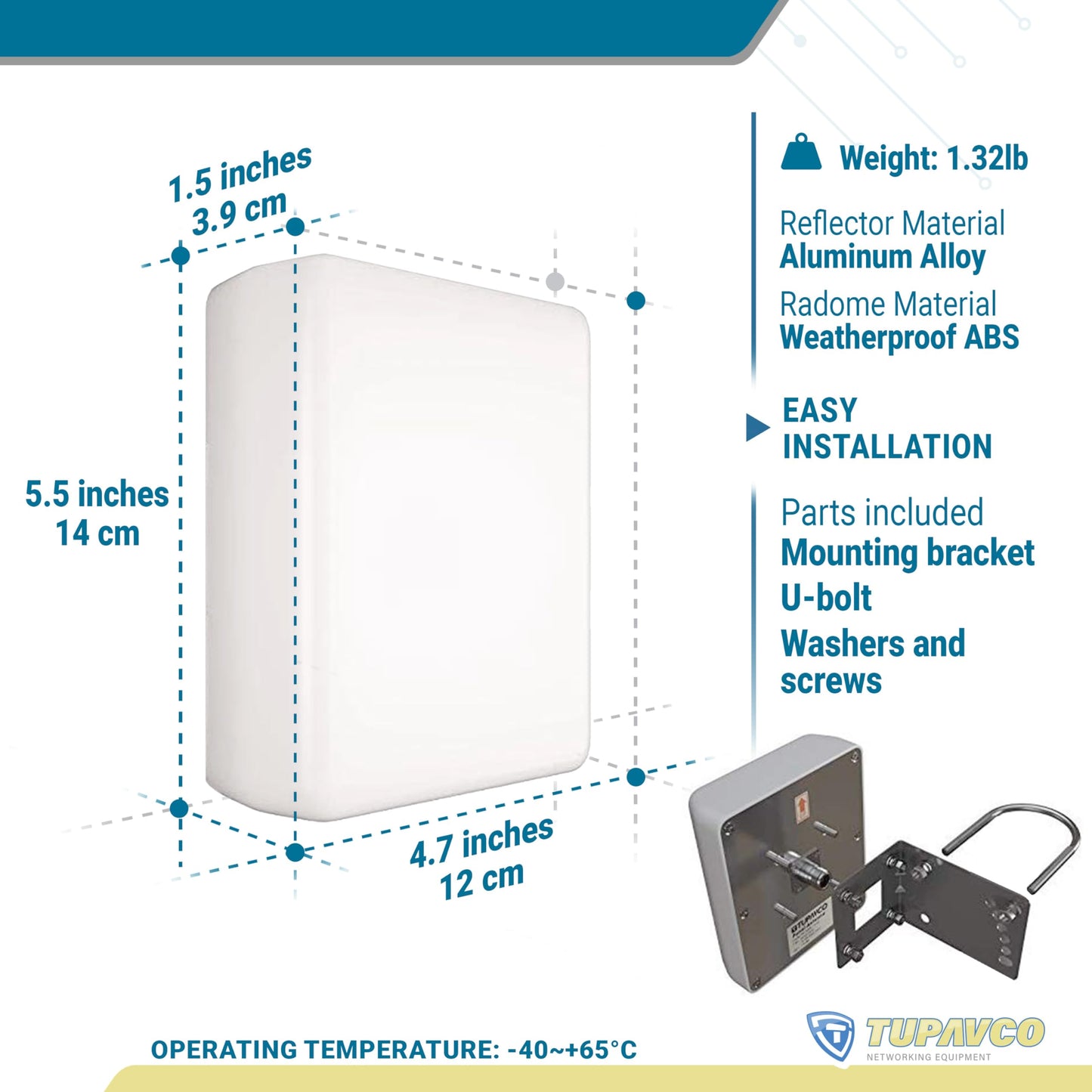 Tupavco TP542 Dual-Band (13dBi) Outdoor Directional Panel Antenna (2.4GHz & 5GHz WiFi) Wireless Network Signal (Pole Mast Mount) Weatherproof