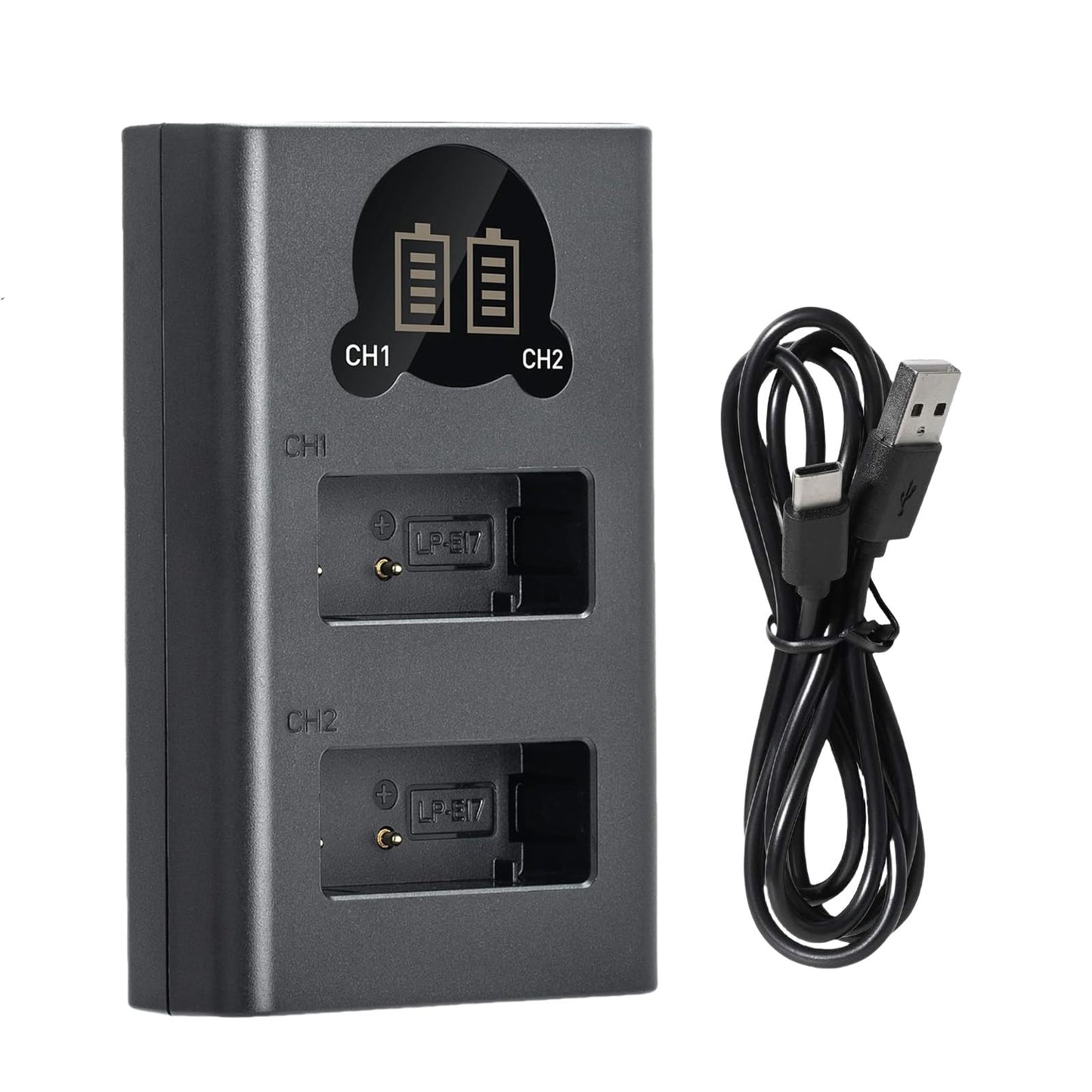 LP-E17 Battery Charger,Dual LCD USB Battery Charger for Canon LC-E17E LC-E17C Charger, EOS Rebel T7i, T6i, T6s, SL3, SL2, 77D, 9000D, 8000D, 800D