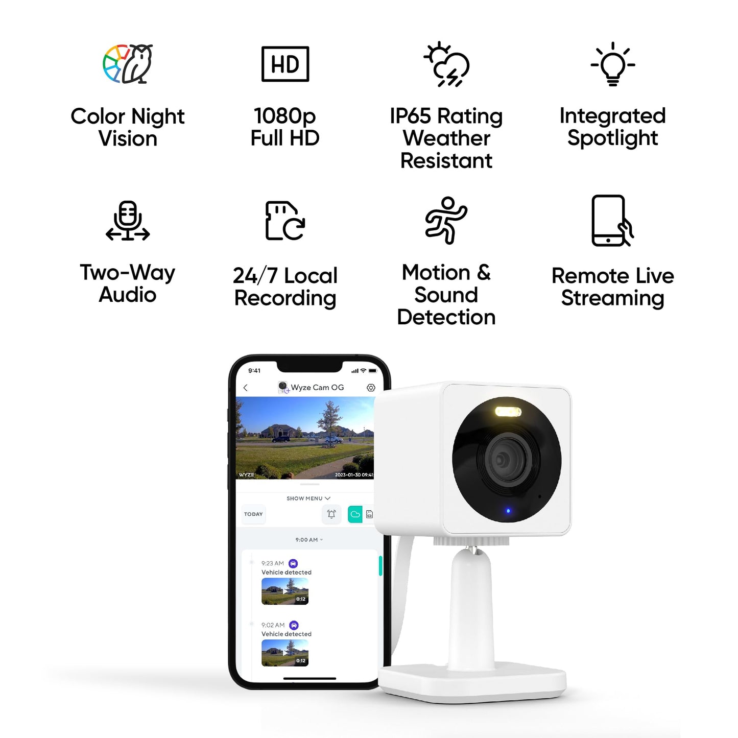 Wyze Cam OG Indoor/Outdoor 1080p Wi-Fi Smart Home Security Camera with Color Night Vision, Built-in Spotlight, Motion Detection, 2-Way Audio