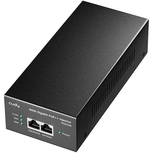 Cudy POE300 60W Gigabit Ultra PoE++ Injector, Up to 60W Ultra Power Supply, 1000Mbps Shielded RJ-45, IEEE 802.3 af/802.3 at/802.3 bt Compliant, Metal