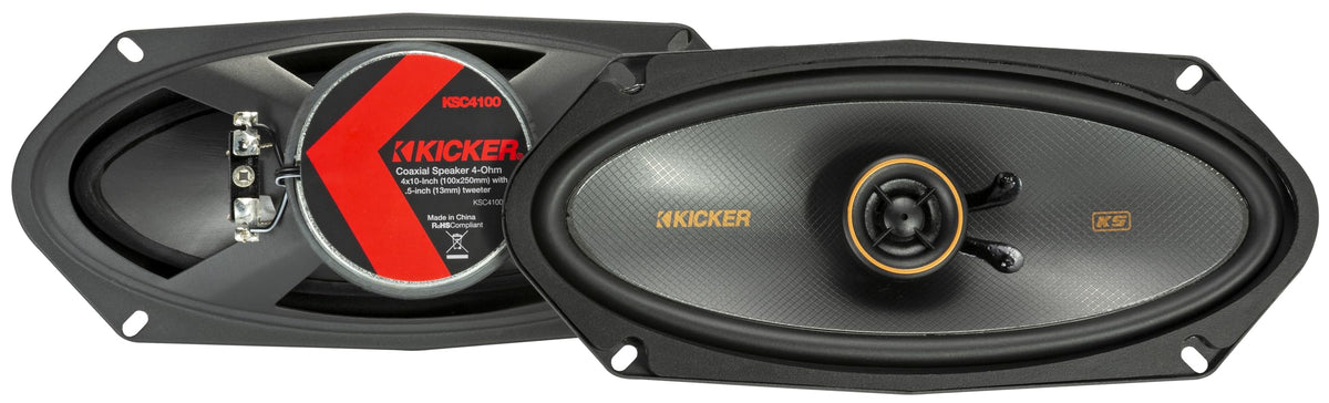 KICKER 51KSC41004 KS-Series 4x10 Coaxial Speakers with .5" tweeters, 4-Ohm, Pair