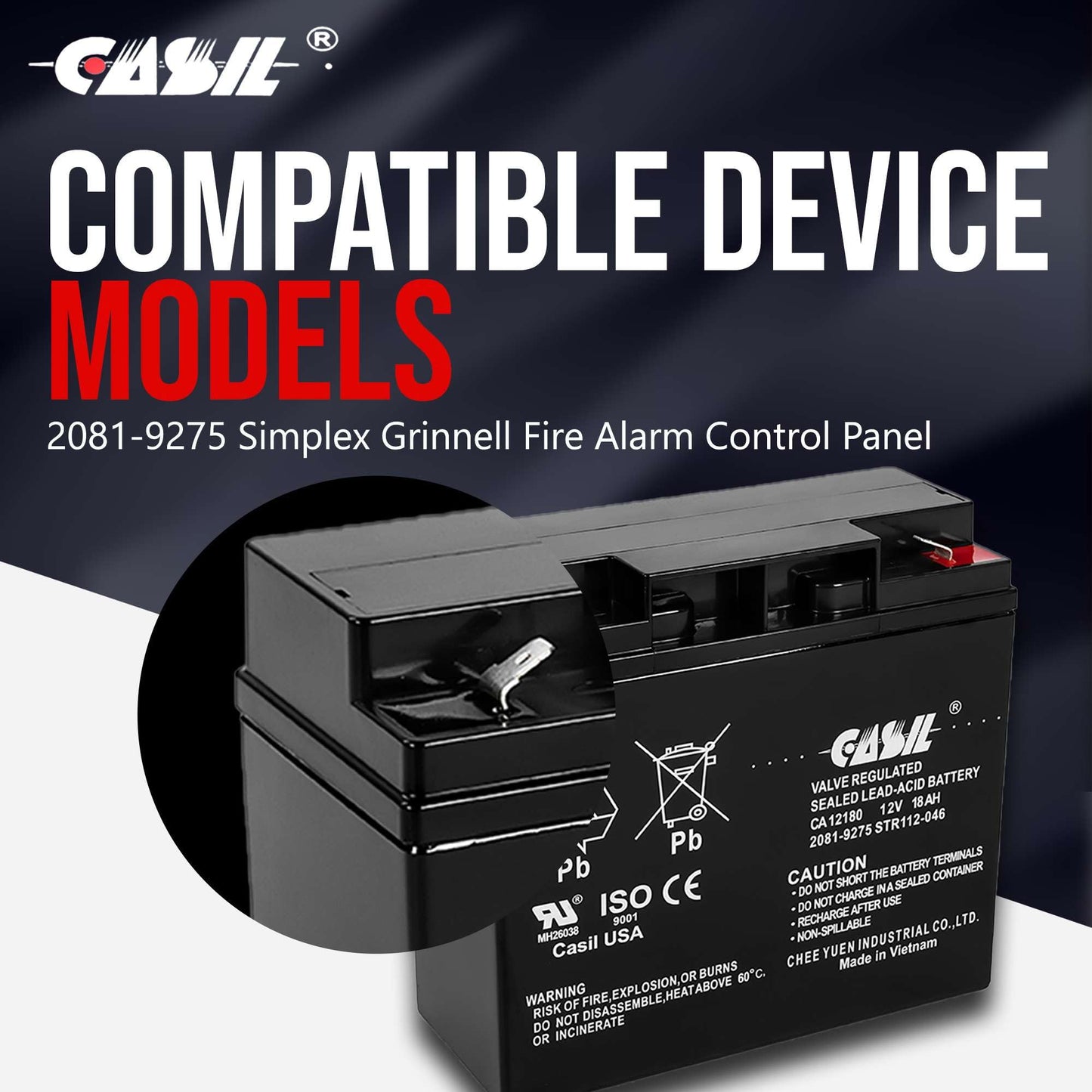 Simplex 2081-9275 Fire Alarm Control Panel Battery 12V 18Ah F2