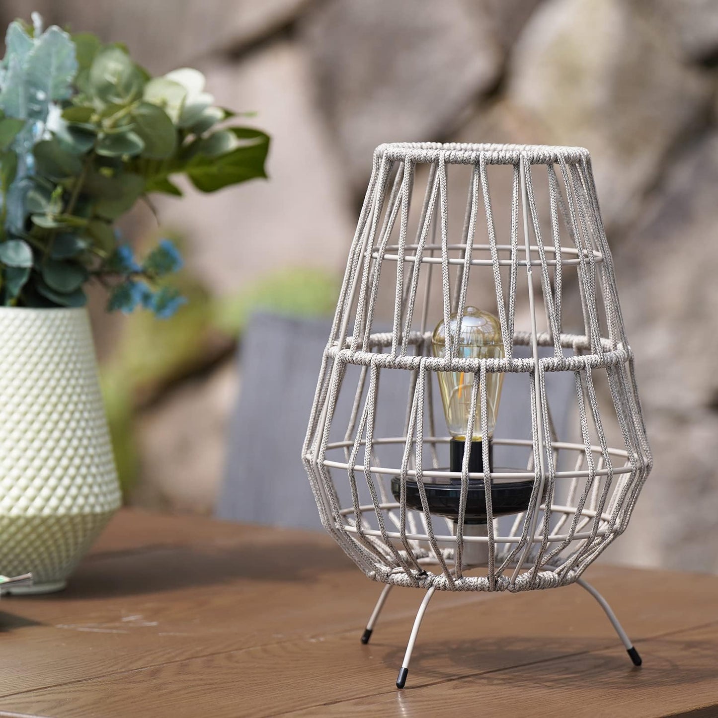 Solar Yard Decorative Solar Outdoor Tabletop Lights - 2 Pack, 15-inch Patio, Porch, and Garden Decor with LED Edison Bulbs in Water Resistant Resin
