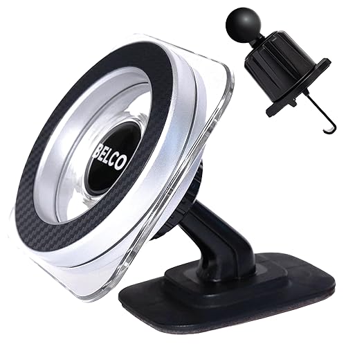 BELCO Magnetic Phone Holder for Car - Adhesive Car Phone Mount with 360-degree Rotation for Dashboard and Air Vent - Compatible with iPhone