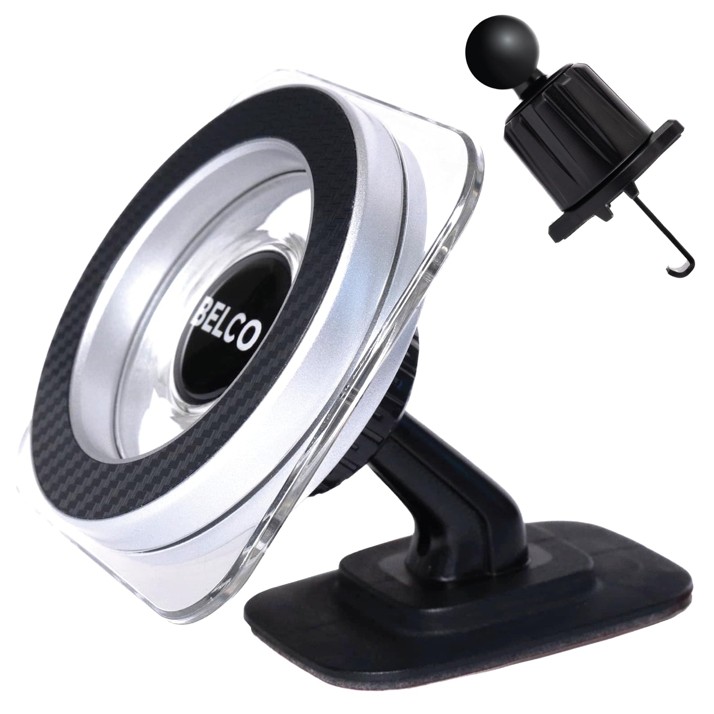 BELCO Magnetic Phone Holder for Car - Adhesive Car Phone Mount with 360-degree Rotation for Dashboard and Air Vent - Compatible with iPhone