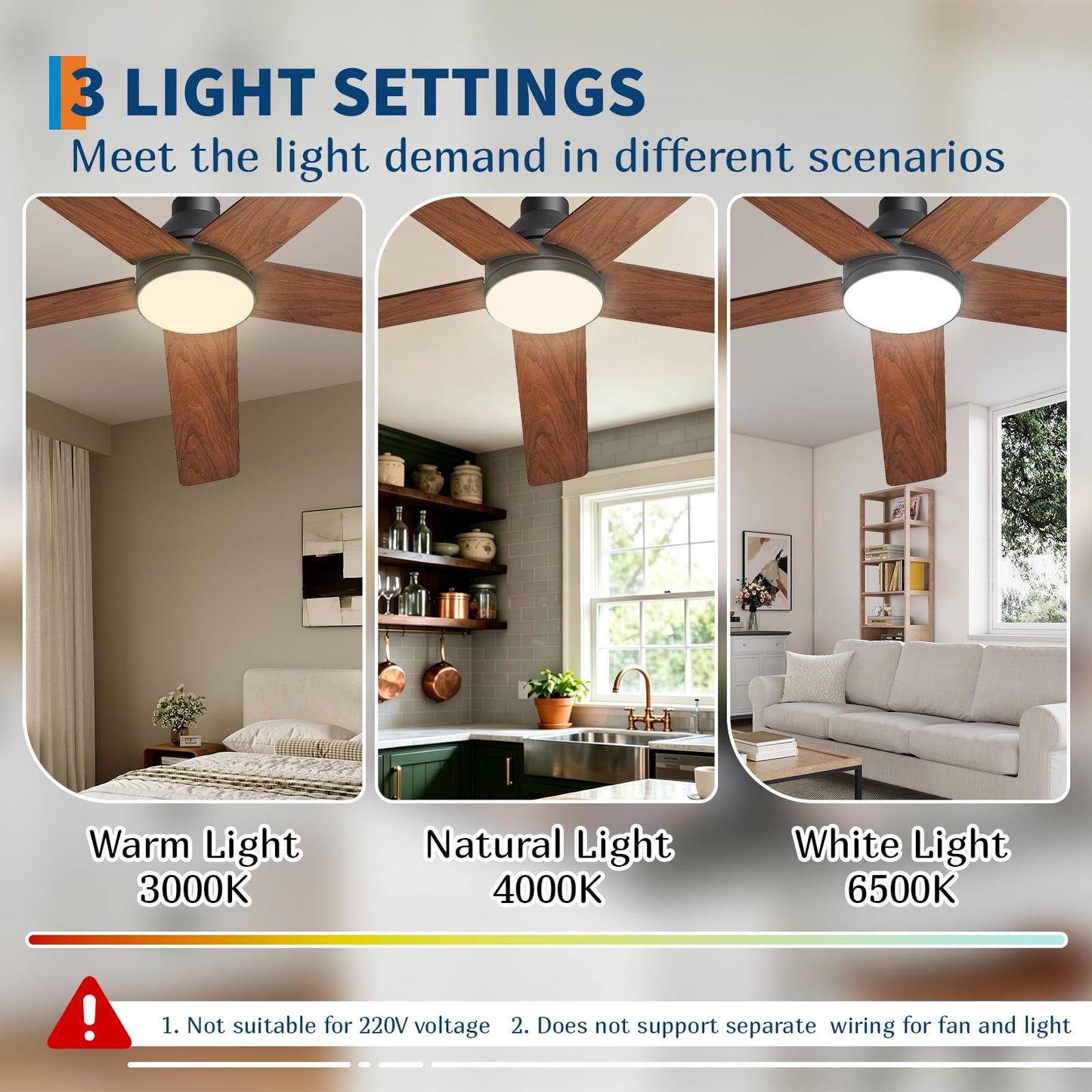 GarveeHome 52 Inch Ceiling Fans with Lights and Remote, 6 Speed Reversible Quiet DC Motor, 3CCT Dimmable LED, Black Ceiling Fans with Dual Finish