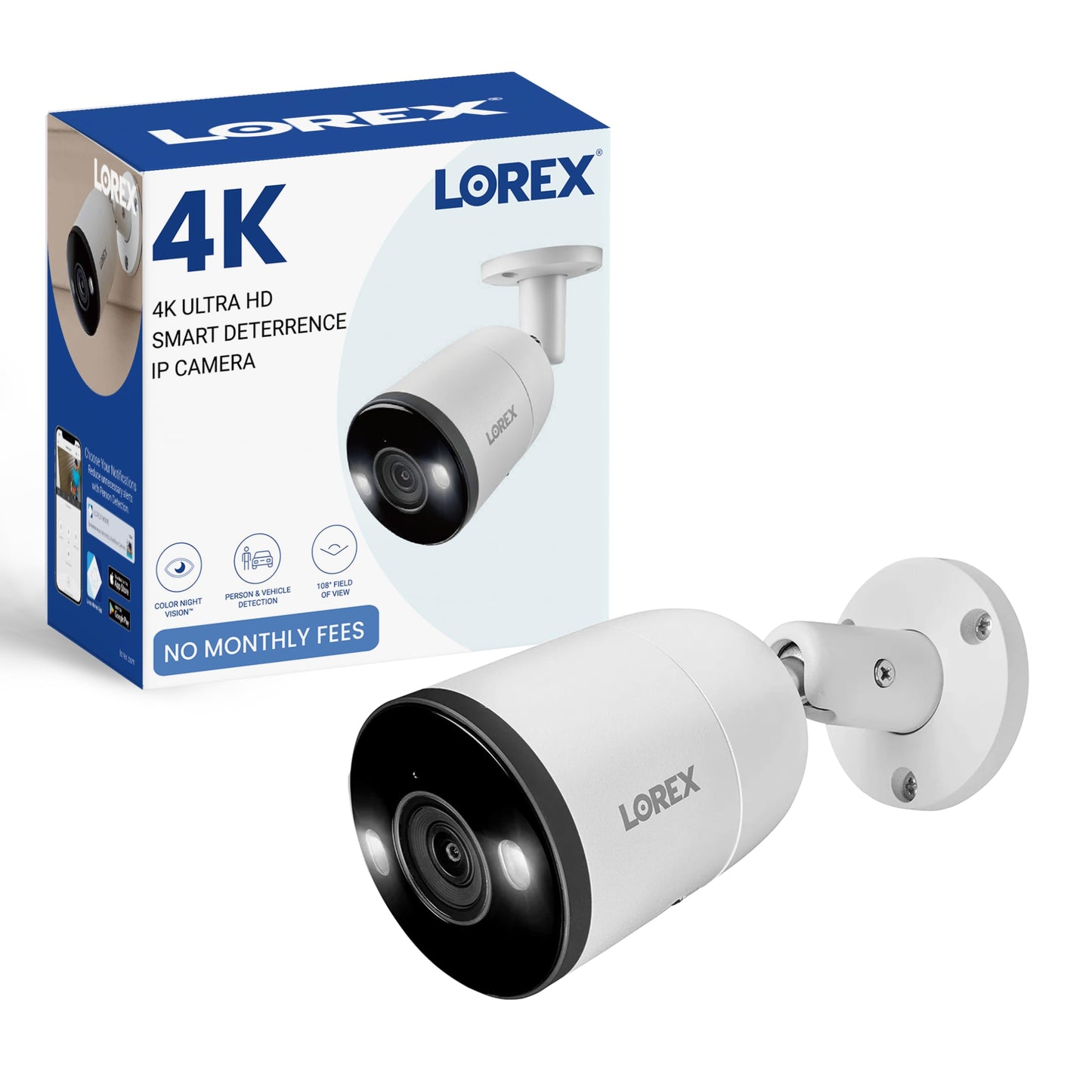 Lorex Outdoor 4K IP Add-On Metal Bullet Security Camera | NVR Add-On | Smart Motion Detection | 2-Way Talk | Color Night Vision | IP67 Waterproof |