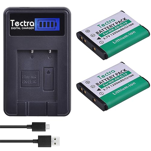 Tectra 2-Pack EN-EL19 Battery + LCD USB Charger for Nikon Coolpix S3500 S2500 S3100 S3200 S3300 S3400 S3500 S4100 S4300 S6500 A100 S32 S33 S100