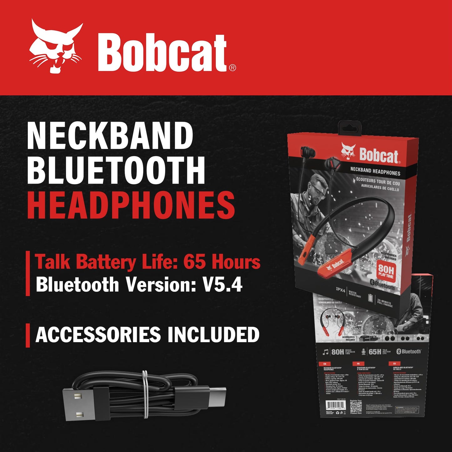 CJ TECH Bobcat Neckband Bluetooth Headphones - Earphones with Microphone, 80H Battery, Fast Charging - IPX4 Sweatproof Sports Headphones for Running…