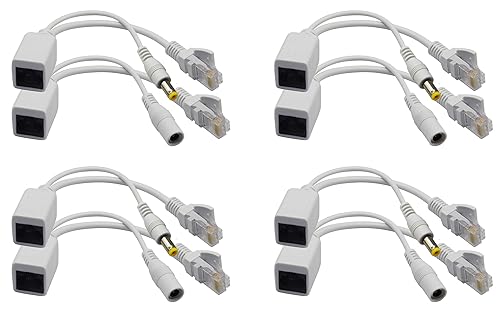 zdyCGTime Passive PoE Injector and PoE Splitter Kit with RJ45 Ethernet and Power via DC 5.5x2.1 mm F/M Adaptor Connector?White 4 Pairs