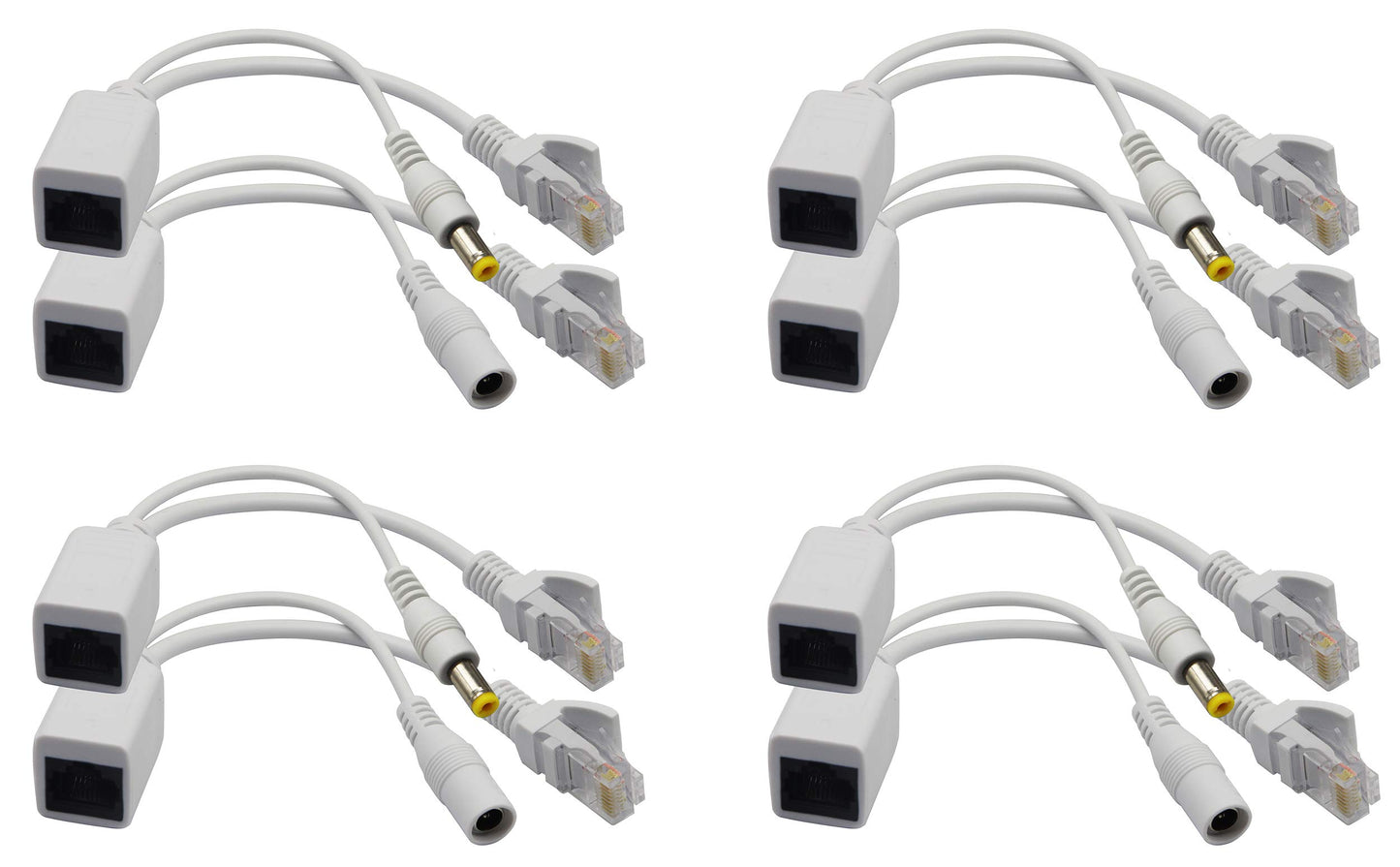 zdyCGTime Passive PoE Injector and PoE Splitter Kit with RJ45 Ethernet and Power via DC 5.5x2.1 mm F/M Adaptor Connector?White 4 Pairs