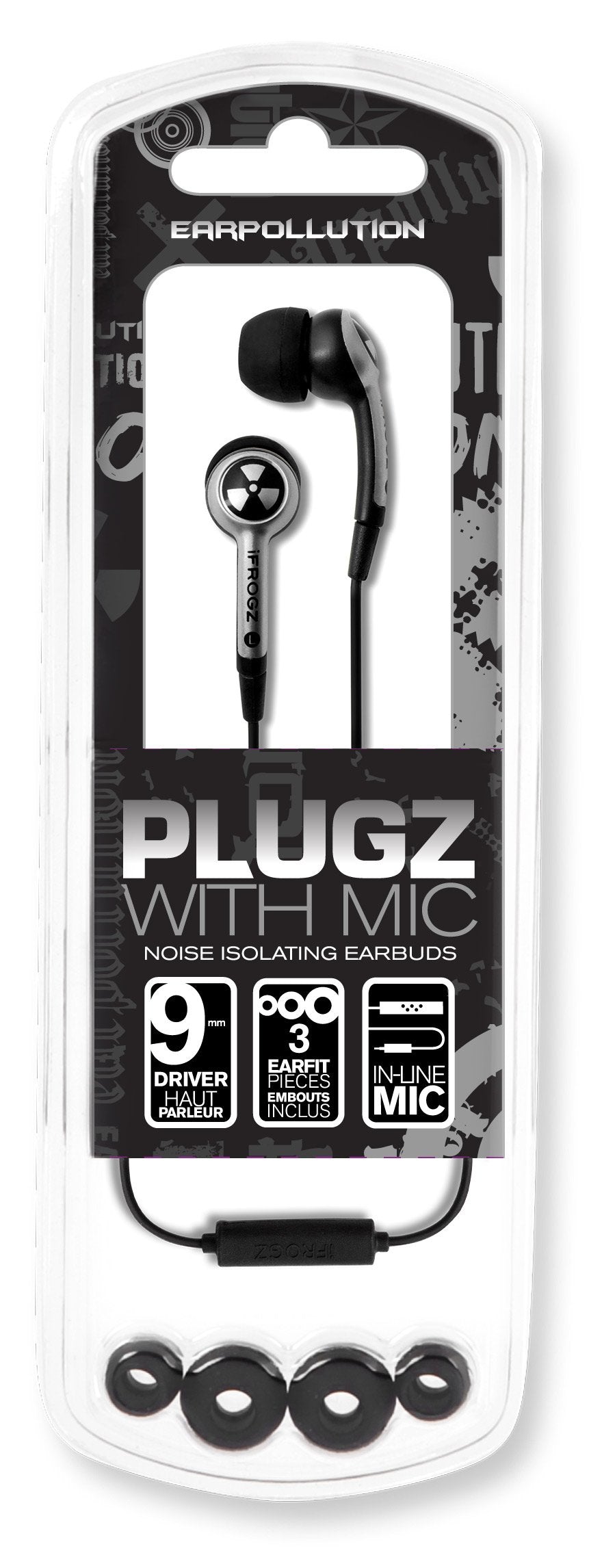 Earpollution EPD33-MIC-SILVER Plugz Earbuds with Mic - Retail Packaging - Silver