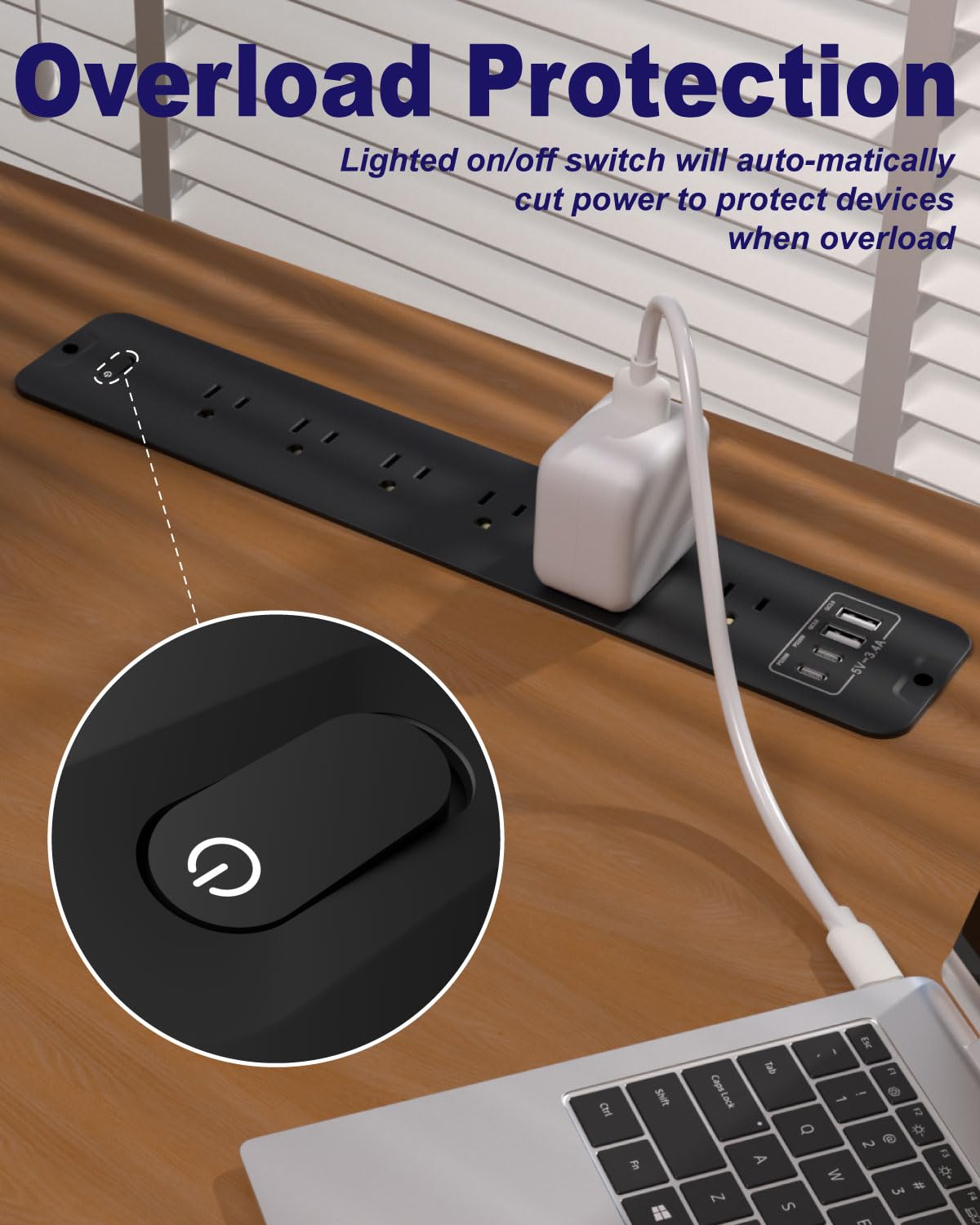VIPWELL Recessed Power Strip Extension - 10 Outlet Surge Protector with 6 AC - 2 USB-A?18W? and 2 USB-C?PD20W? Ports - Flush Mount Desk Outlet with 6