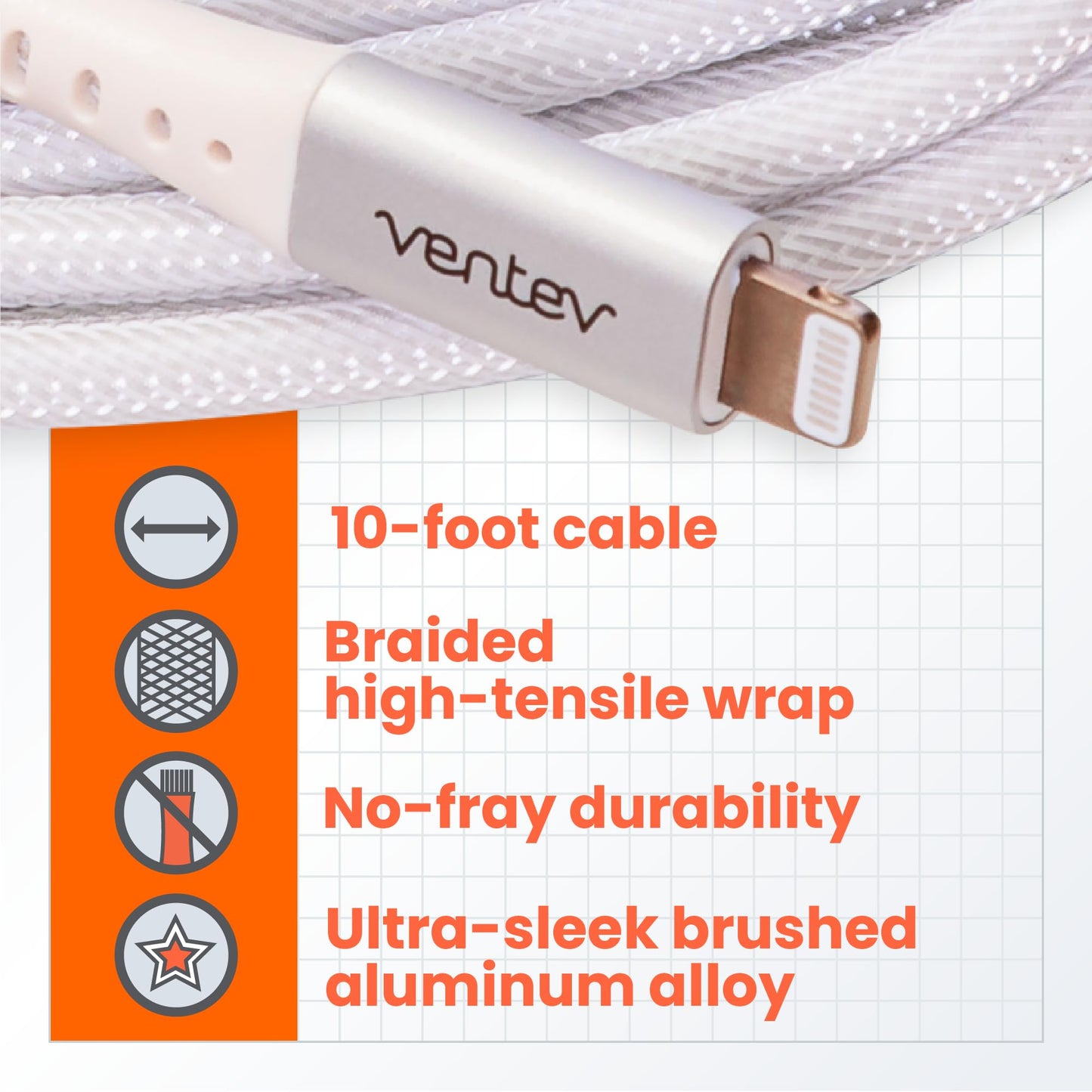 Ventev Alloy USB C to Apple Lightning High Speed Ultradurable 10 Foot Cable