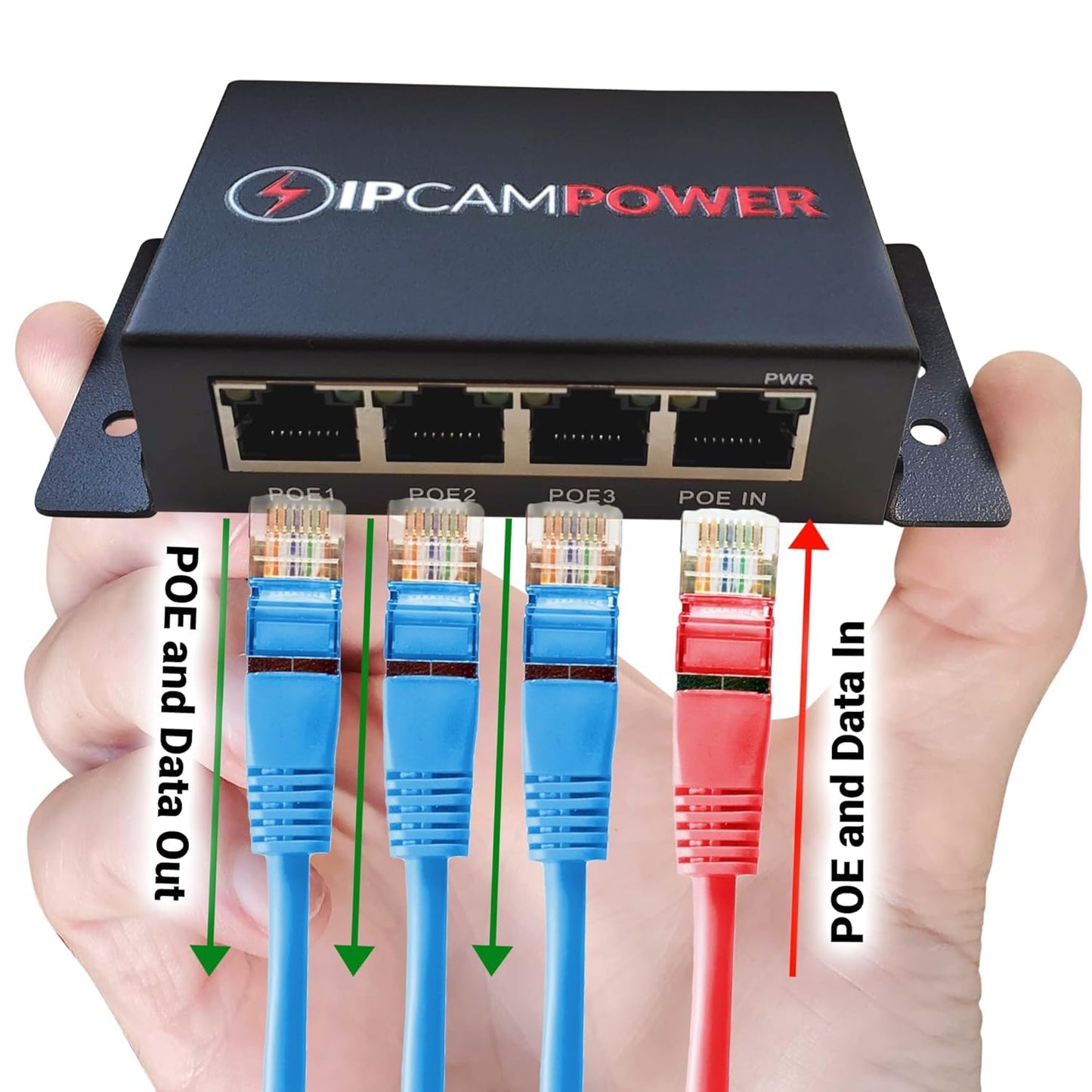 POE Powered 3 Port Switch & Network Cat5 Cat6 Midspan Cable Range Extender Pass Through Repeater for IP Cameras - Gigabit 10/100/1000