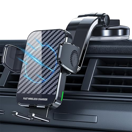 Wireless Car Charger, 15W Fast Charging Phone Holder Mount Windshield Dashboard Car Accessories Phone Mount for iPhone 14 13 12 Mini Pro Max 11 XR XS