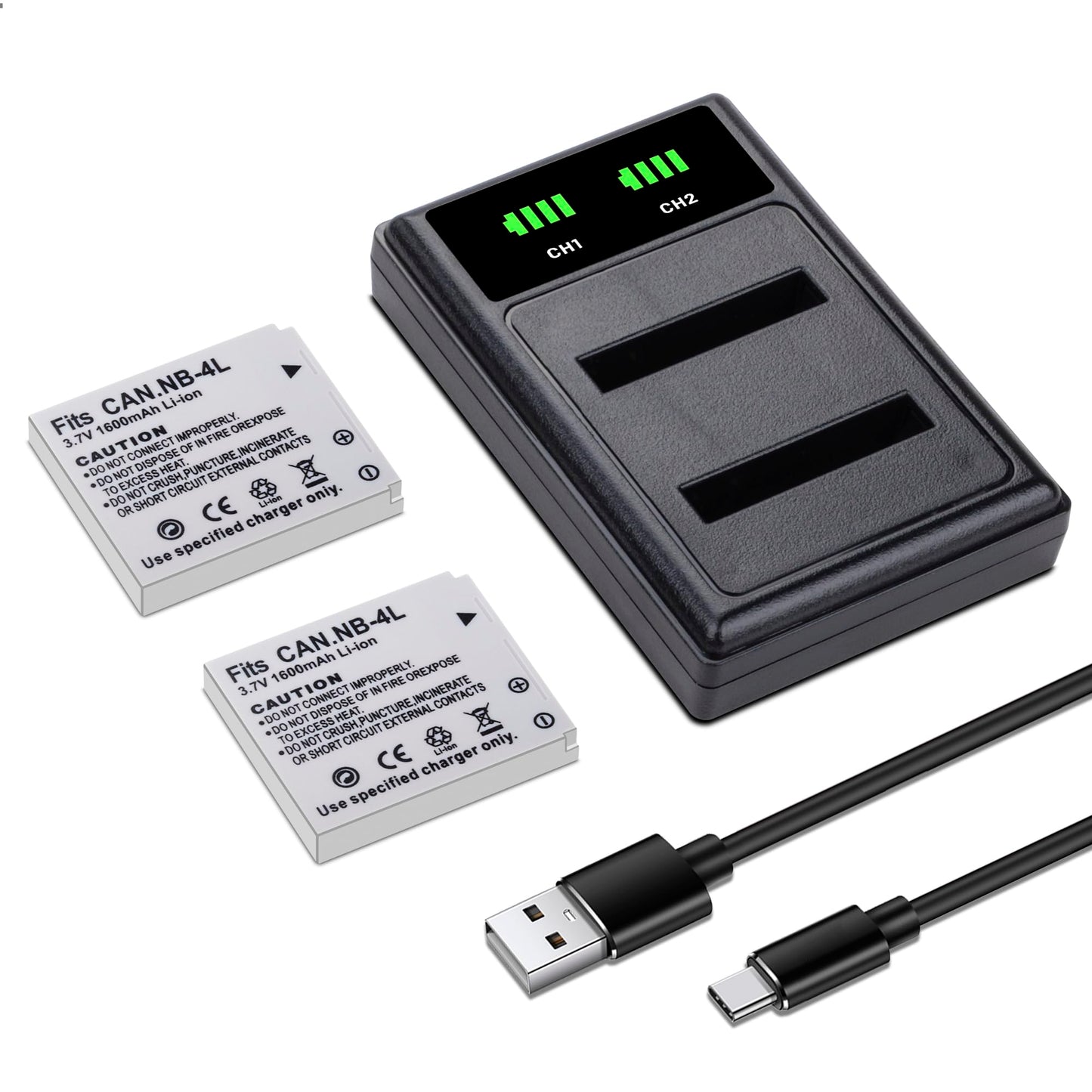 2-Pack NB-4L Battery with Smart LCD Display Dual Charger for Canon PowerShot ELPH 100 HS 300 HS 330 HS 310 HS SD1000 SD1100 is SD1400 is SD200 SD30