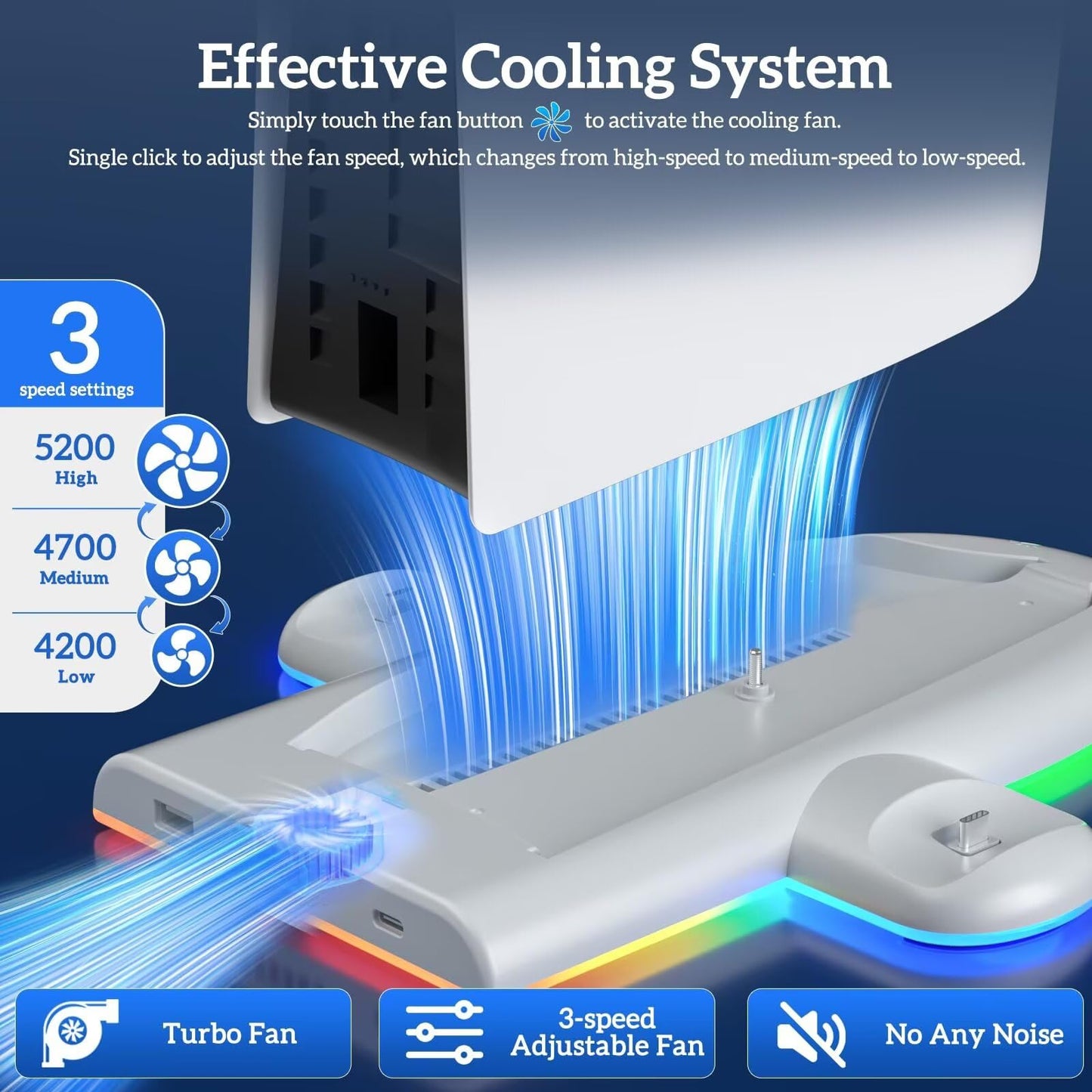 Cooling Station for P5 Slim Console, TanReginal 2-4h Smart Charging Station for P5 Controller and Elite Version, Stand for P5 Slim Disc and Digital