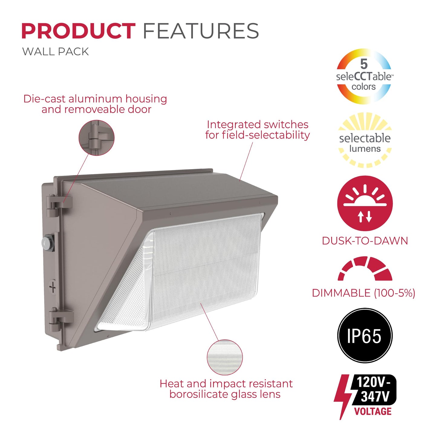 Lumark WP Outdoor LED Wall Light, 120-347V w/Selectable CCT and Lumens, Dimming, Dusk to Dawn - Medium