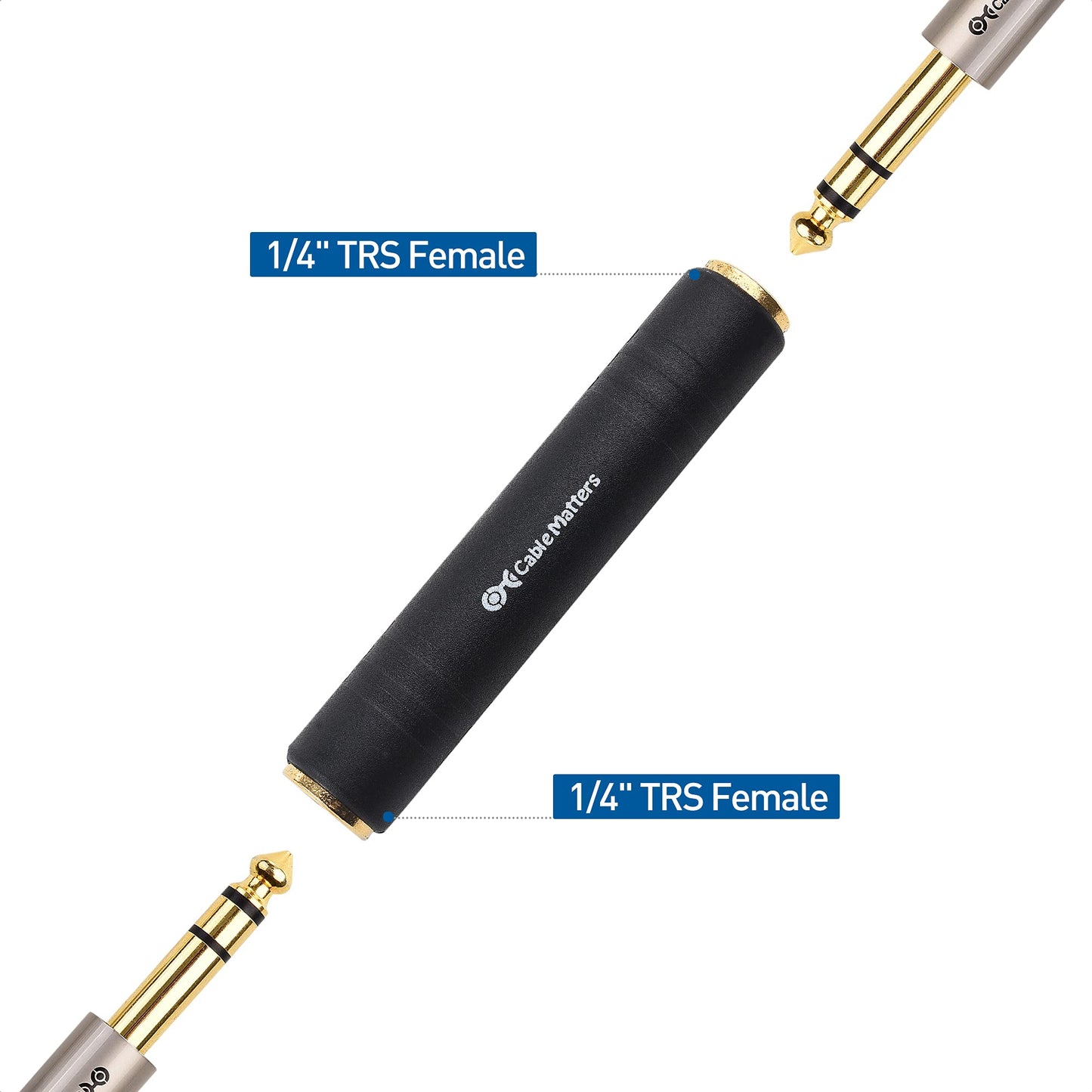 Cable Matters 2-Pack 1/4 Coupler TRS Extension Adapter (1/4” TRS Female to Female Adapter)