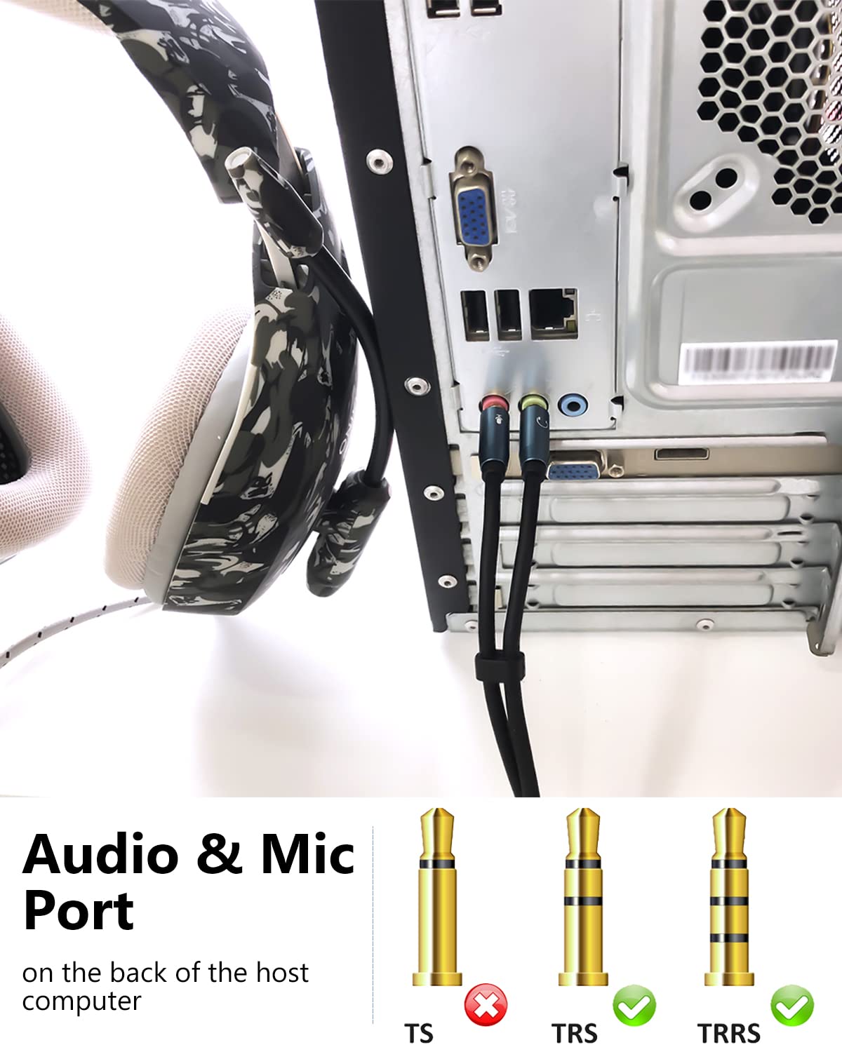 MillSO Headset Splitter, CTIA 3.5mm 2 Male to 1 Female Headphone Adapter with Separate Microphone and Headphone Jack for Gaming Headset to PC