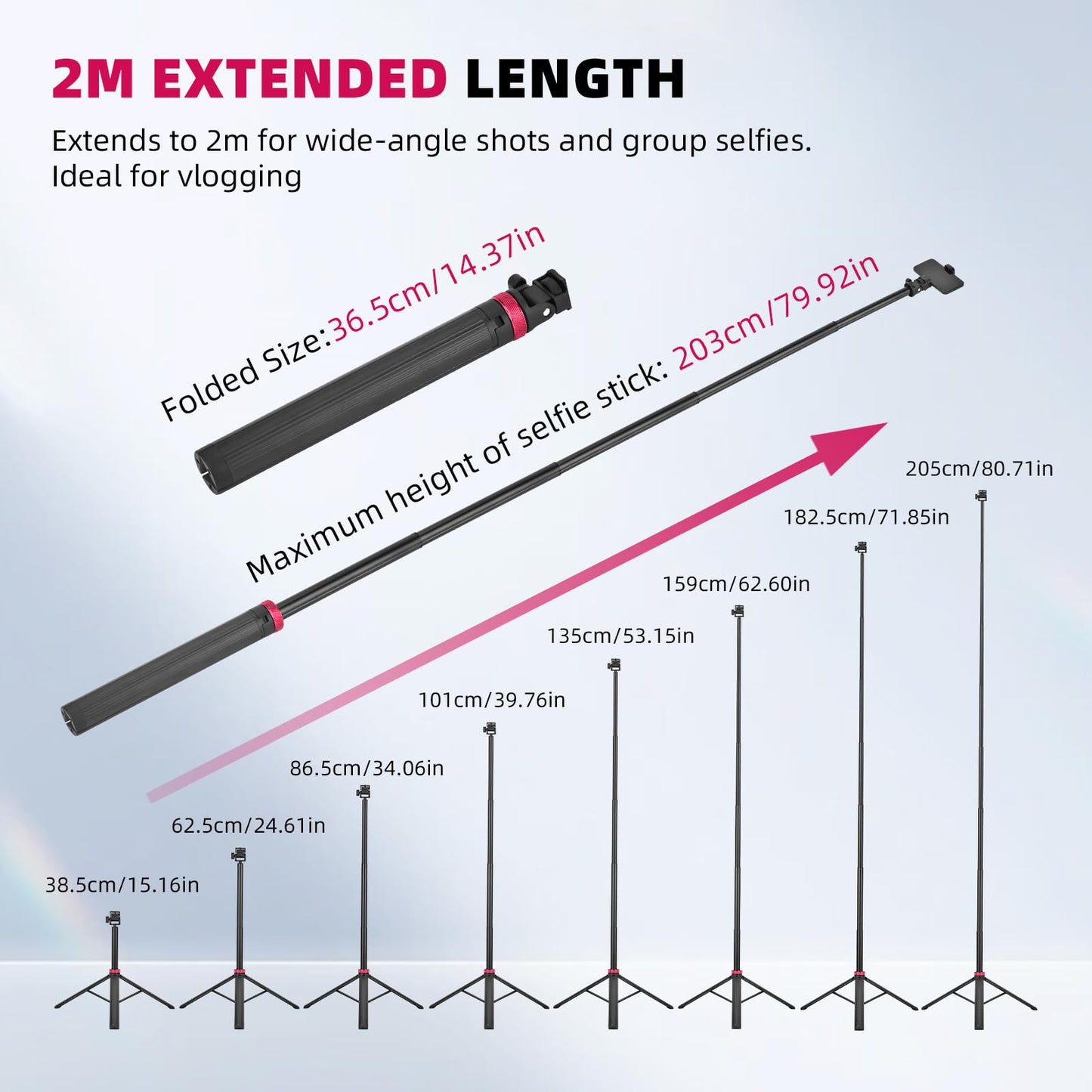 80in Pocket 3 Selfie Stick Tripod for GoPro Action Camera, Extendable Stand Vlog Mount for DJI Osmo Pocket 3 Action 6 5 Pro 4 3 for Xtra Muse