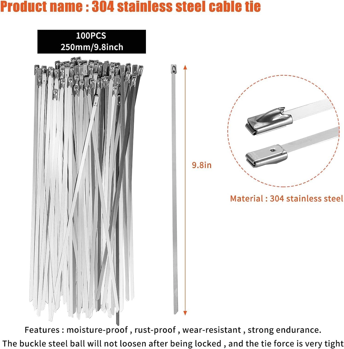 Idong Metal tie wrap Gun kit,Stainless Steel Cable Tie Gun and 100PCS 4.6 x 270mm Stainless Steel Cable Ties,Zip Tie Tool,Cable Tie Gun