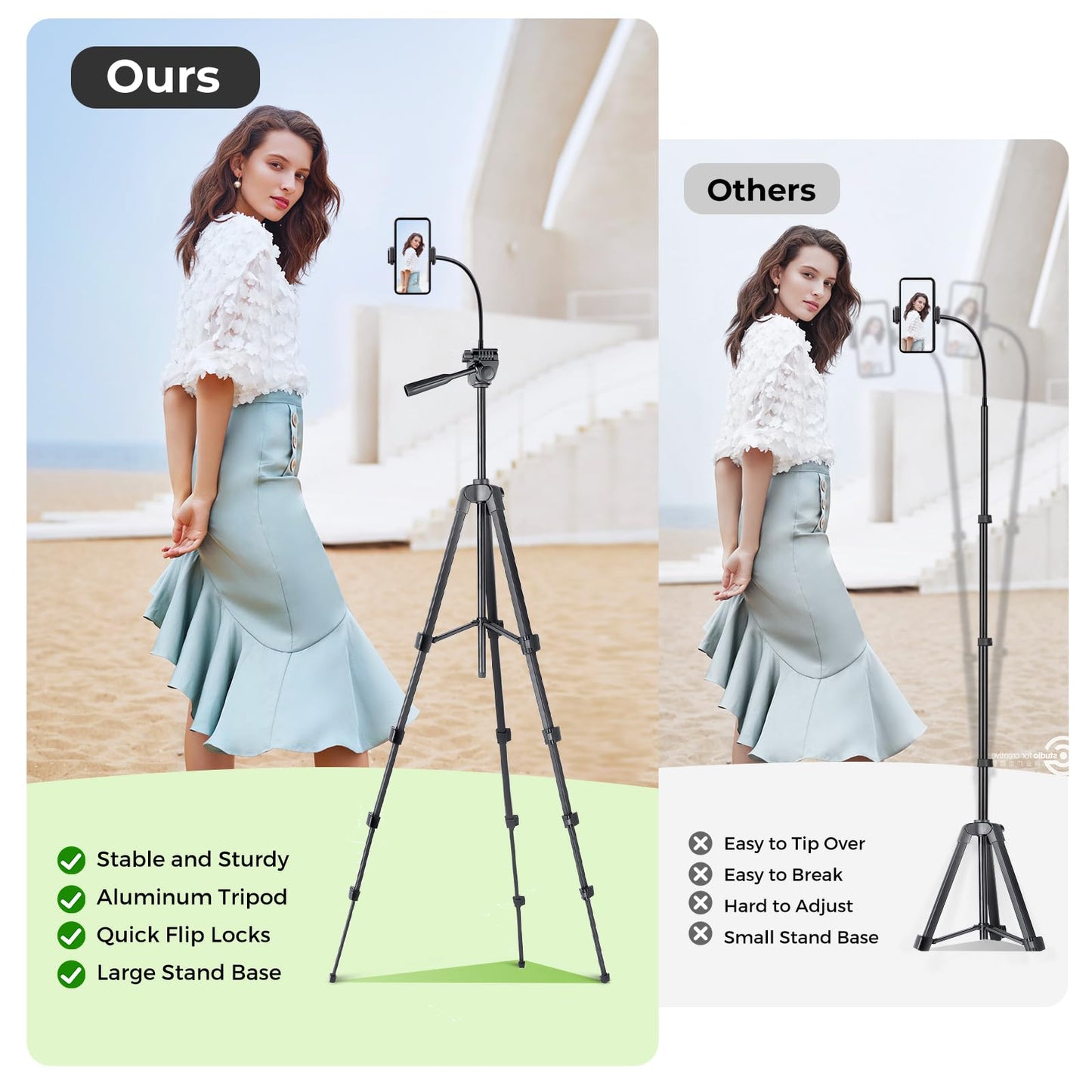 Aureday Phone Tripod, 82" Tripod for iPhone with Flexible Gooseneck, Wireless Remote and Phone Holder, Extendable Cell Phone&Camera Tripod Stand