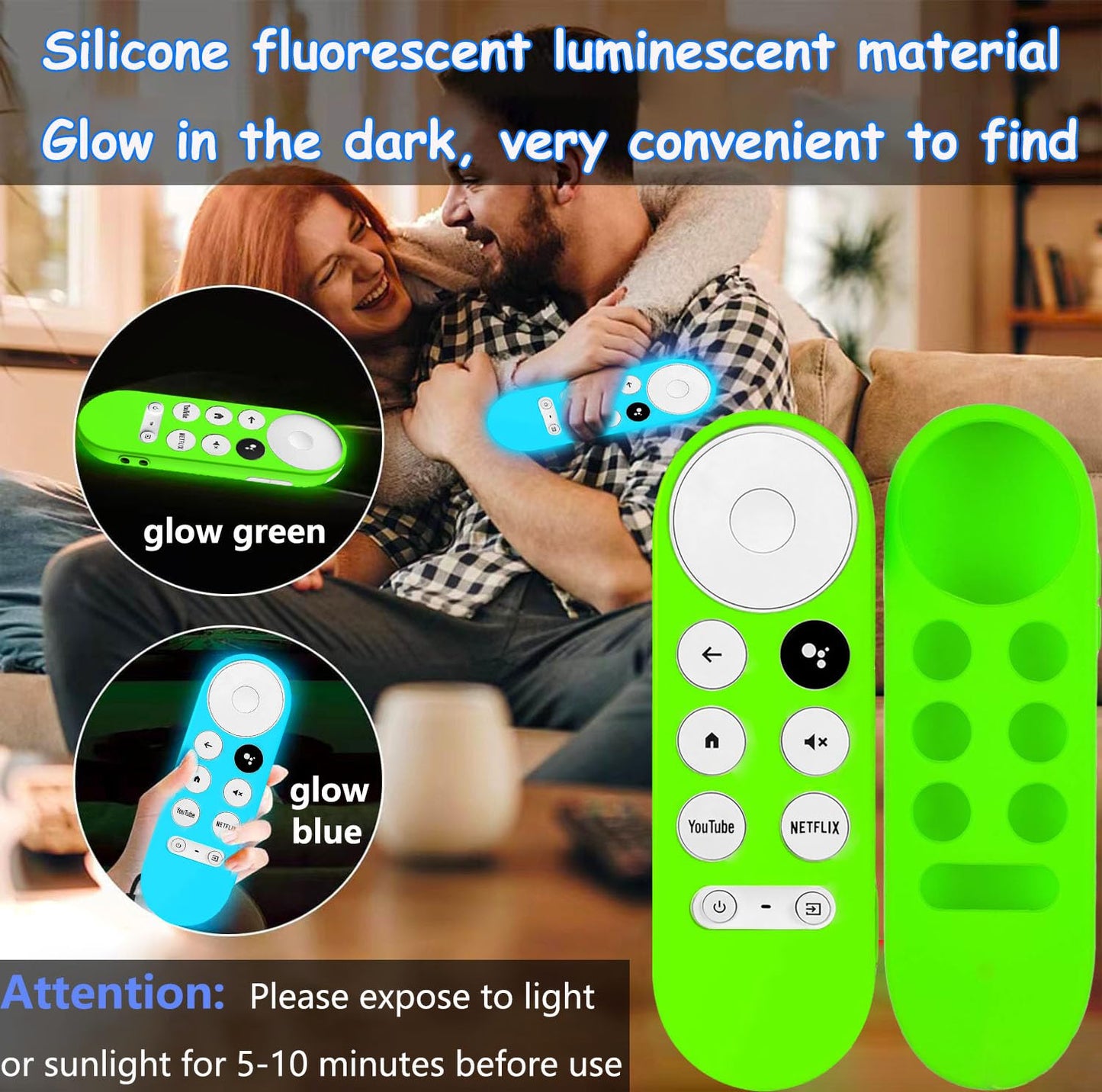 4Pcs Remote Case Cover for Chromecast with Google TV 2020/ HD 2022 Remote, Glow Blue+Glow Green+Red(NO emit Light)+Dark Blue(NO emit Light),with 4