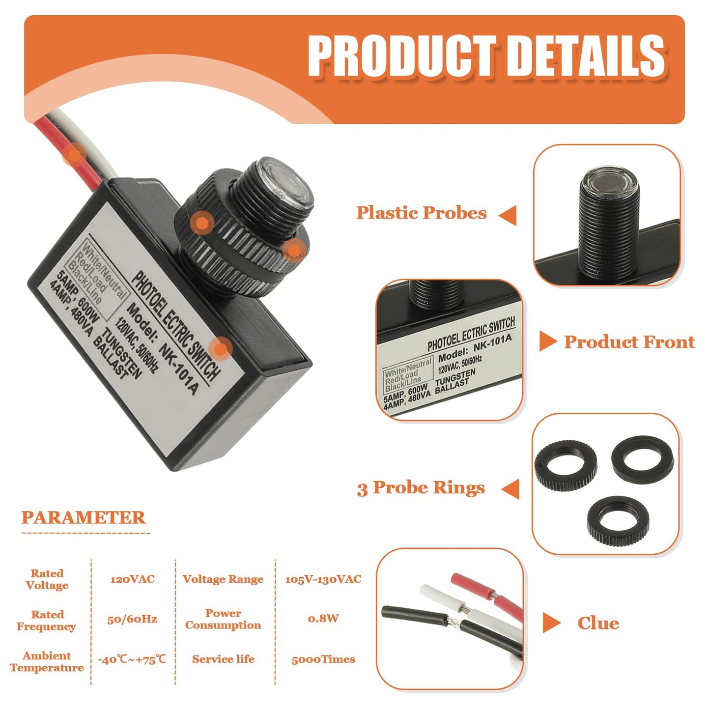 JAMHER 5 Pack 105V-130V AC Photocell Light Sensor Light Control Sensor Button Switch Dusk to Dawn Sensor for Outdoor Lighting Photoelectric Switch