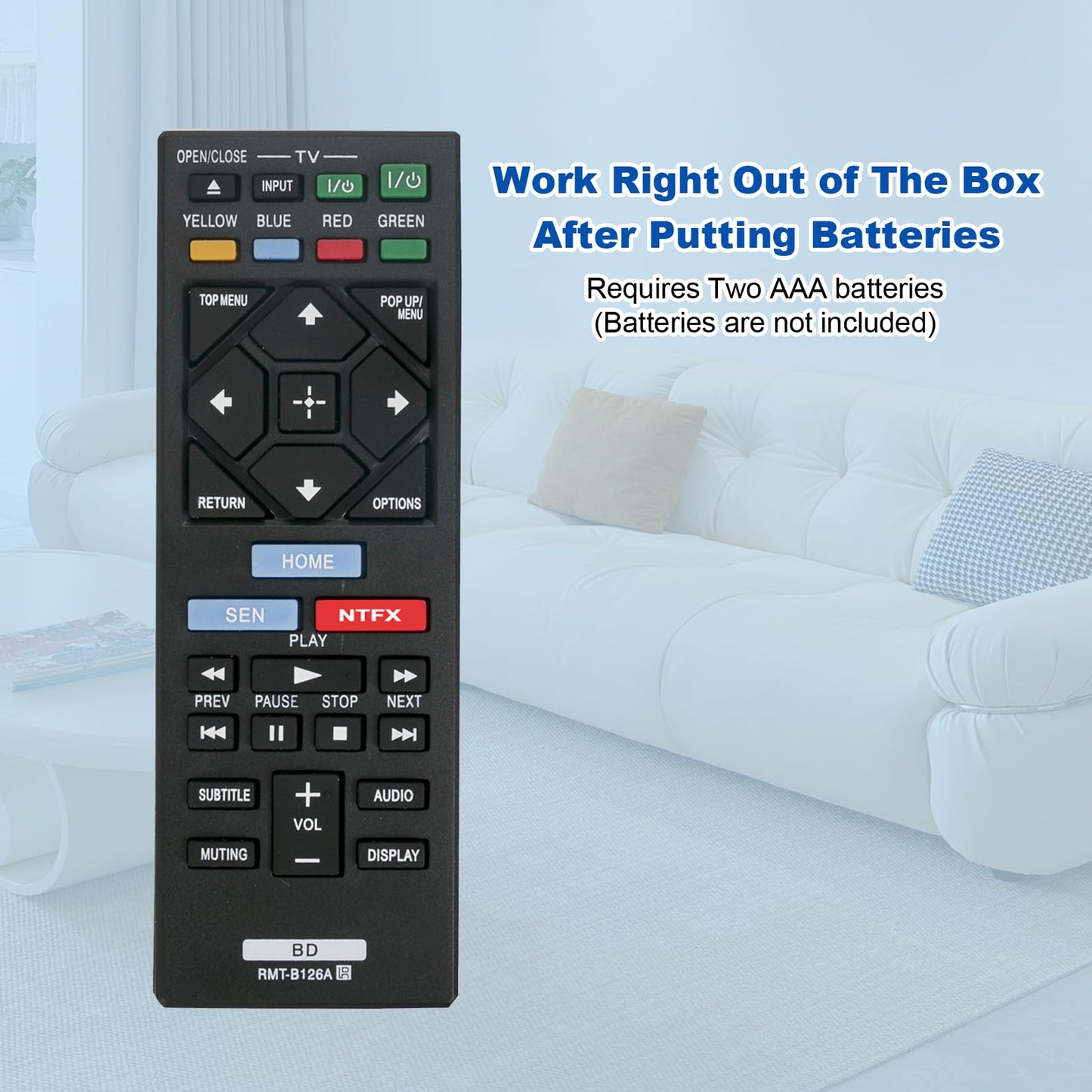 RMT-B126A Replace Remote Fit for Sony Blu-ray Disc DVD Player BDP-BX120 BDP-BX320 BDP-BX520 BDP-S1200 BDP-S2200 BDP-S3200 RMT-VB200U RMT-VB100U