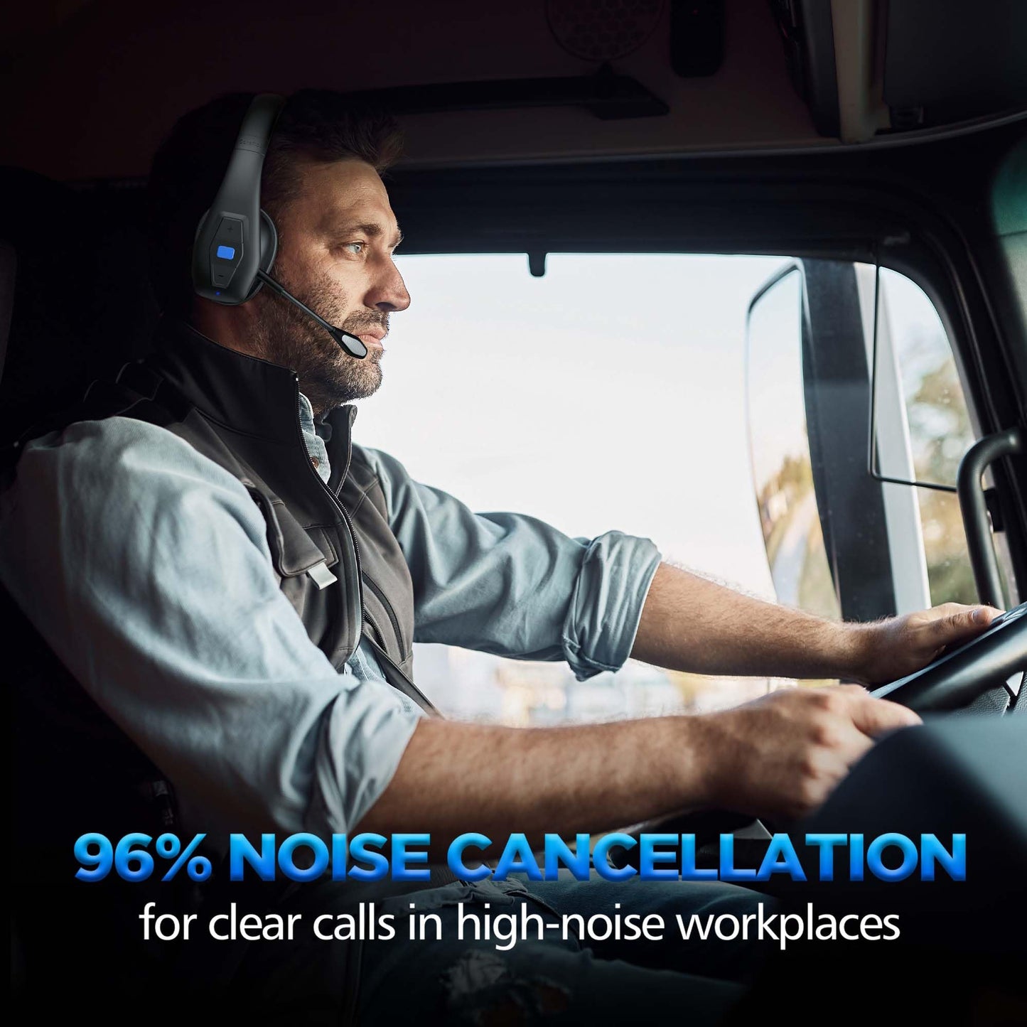 CONAMBO JBT100 Trucker Bluetooth Headset with Dual Mic Noise Canceling, CVC8.0, Mute Button, 60Hrs Battery Wireless Headset, On Ear Headphone for Cell