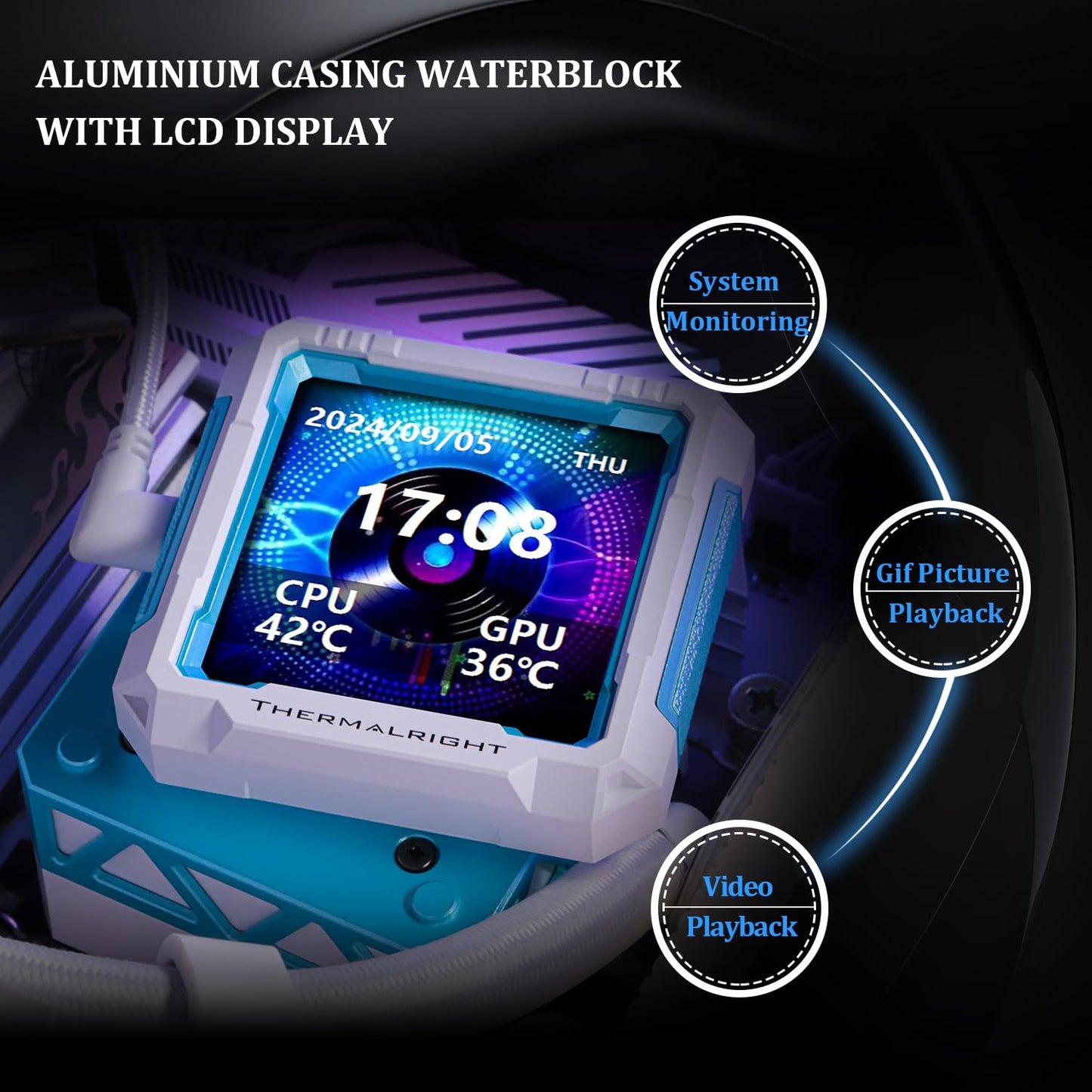 Thermalright FW PRO 360 ARGB White CPU Water Cooler with PWM Fan, 2000RPM Speeds,IPS LCD Screen with 320 * 320 Resolution,Liquid CPU Cooler,for