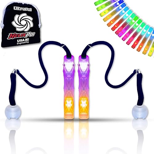 UltraPoi HelixPoi Set - Helix Poi w/Non-LED Knob Handles - 70+ Brilliant Color Modes & Patterns - LED Poi Glow Stick Lights w/Soft Durable Cases &…