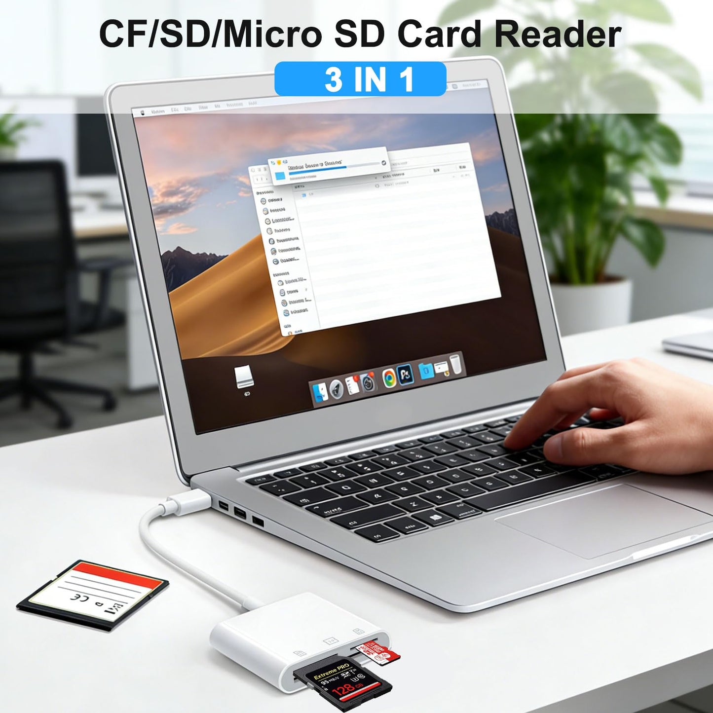 HEGWZ SD Card Reader, USB 3.0 Type C High Speed to SD/TF Card Adapter, for iPhone 15/Android Phone/iPad/Mac/Laptop, Three Card Slot Micro SD Card