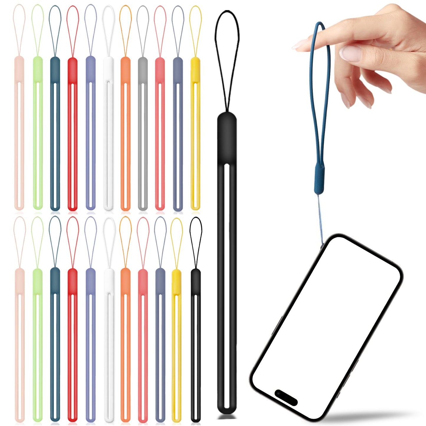 Binxus 28 Pcs Multicolor Silicone Wrist Lanyard, Keychain, Phone Camera Accessory