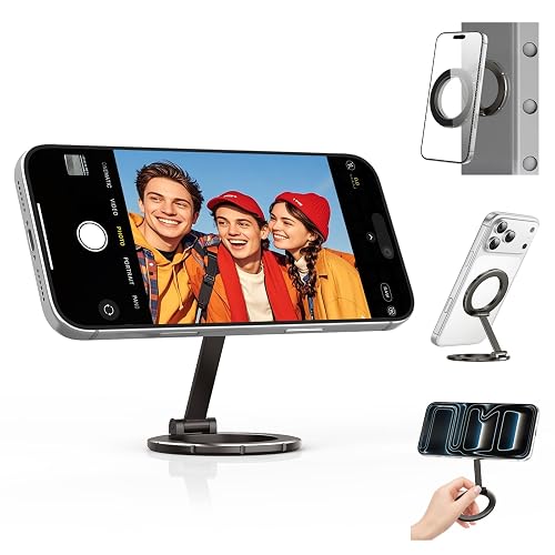 UBeesize Double Magnetic Phone Stand, Foldable Magnet Holder with Ring Grip Kickstand for Desk Travel Kitchen Gym, Compatible with iPhone