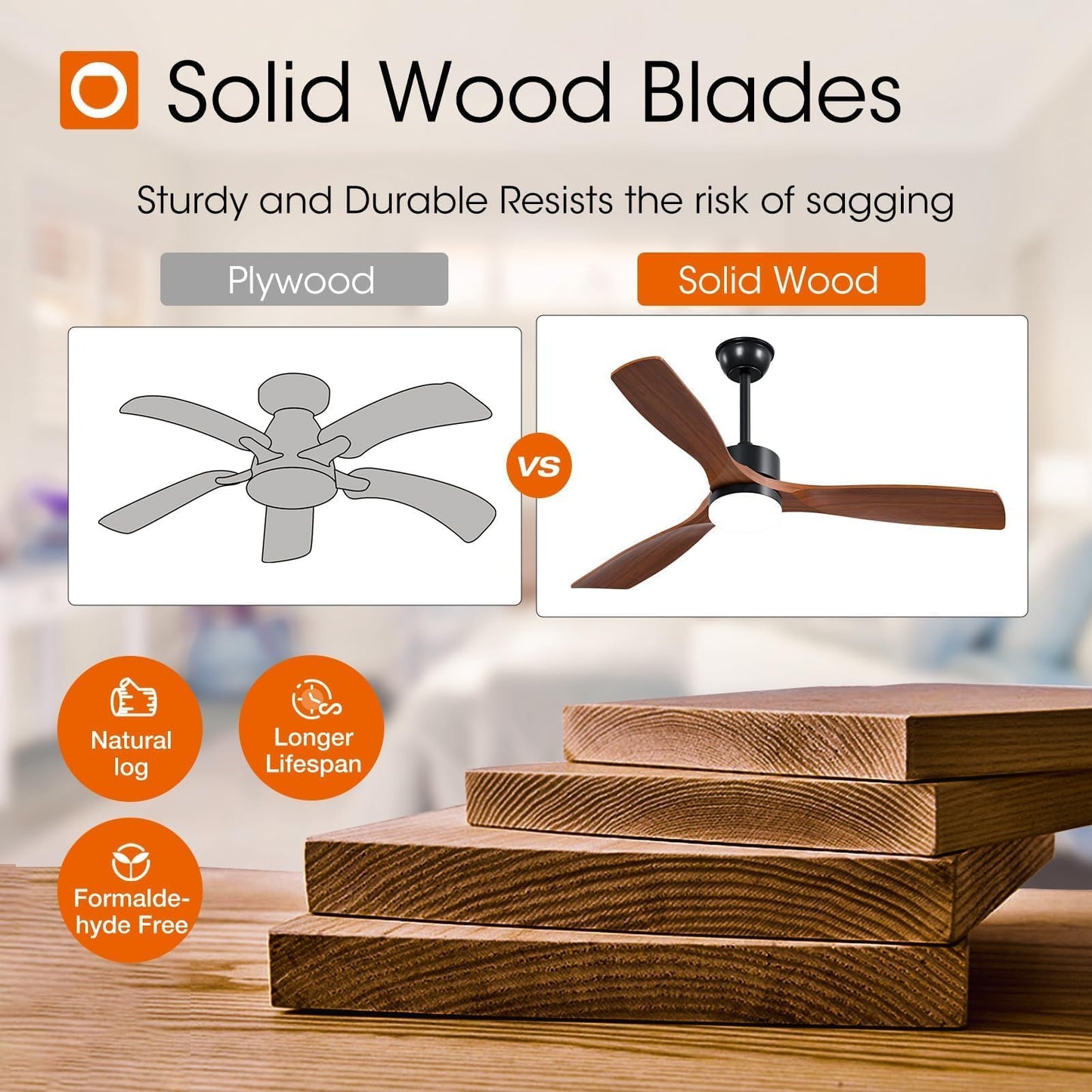 addlon 52 Inch Solid Wood Ceiling Fans with Lights and Remote Control