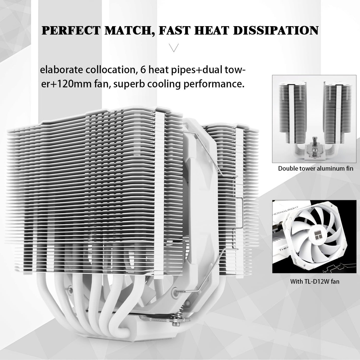 Thermalright Peerless Assassin 120 Mini White CPU Cooler, 6 Heat Pipes,120mm CPU Fan, 135mm High, 1500RPM±10%, Double Towers Cooler, for AM4 AM5/Intel
