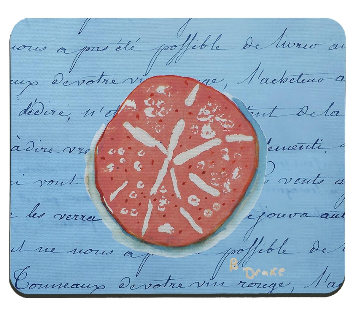 Betsy Drake MP092B Coral Sand Dollar Blue Script Mousepad - 9.25 x 7.74 in.