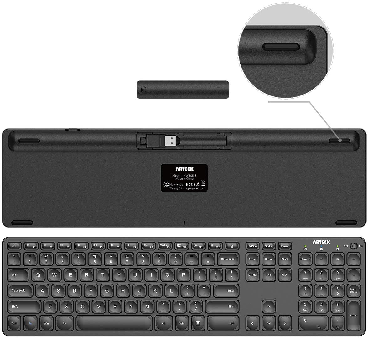 Arteck 2.4G Wireless Keyboard and Mouse Combo Ultra Slim Full Size Keyboard Keyboard and Ergonomic Mice for Computer Desktop PC Laptop and Windows