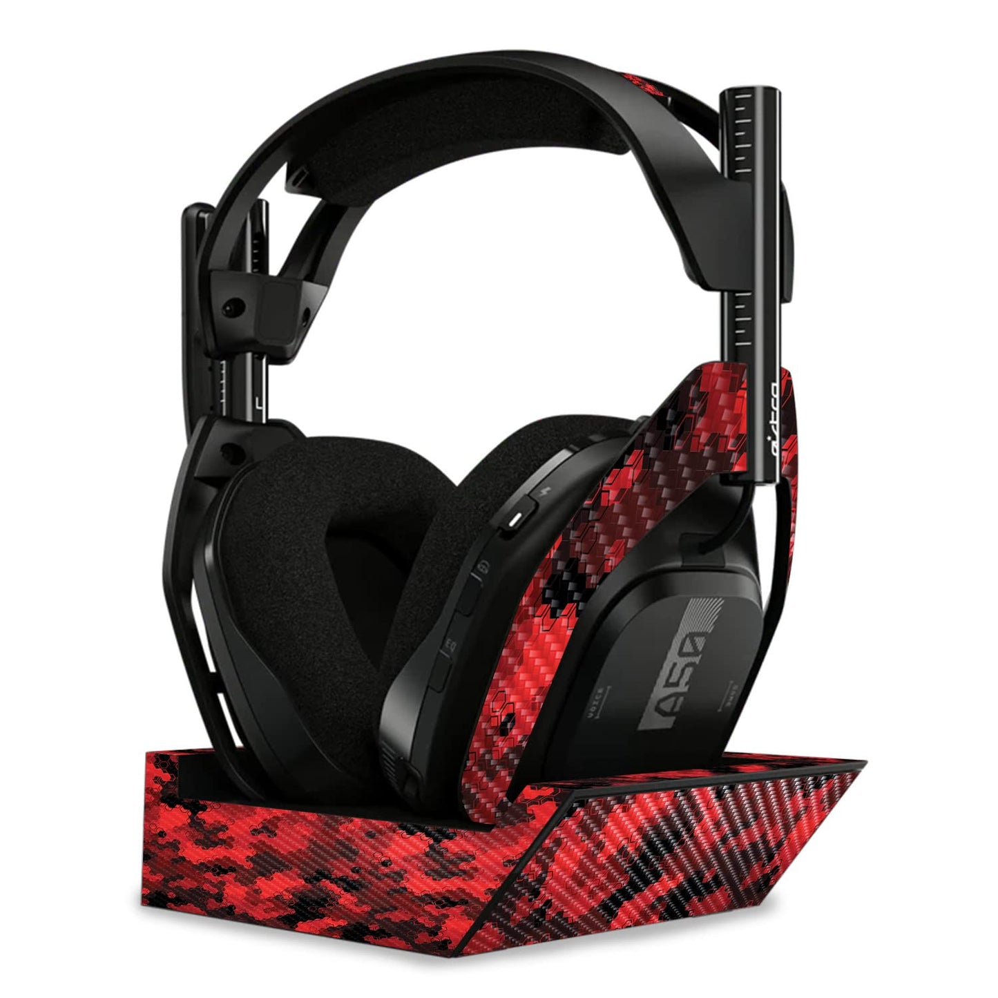 MightySkins Carbon Fiber Skin Compatible with Astro A50 Wireless Headphones + Base Station (Gen 4) - Red Hexa Camo | Protective, Durable Textured…