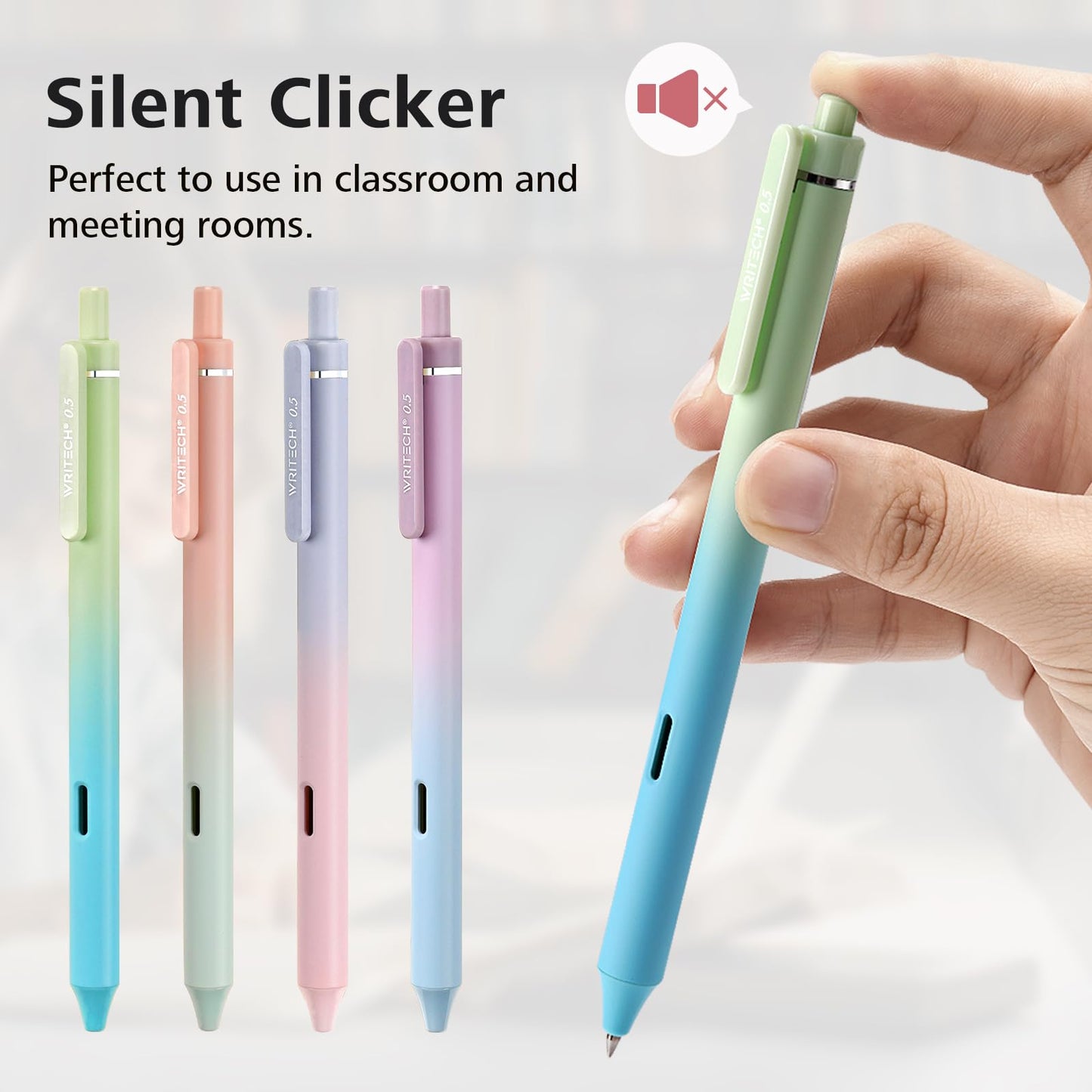Writech Retractable Gel Ink Pens: 8ct Black Ink 0.5mm Fine Point Tip Pen Comfort Grip Smooth Writing with Aesthetic Gradient Color Barrel