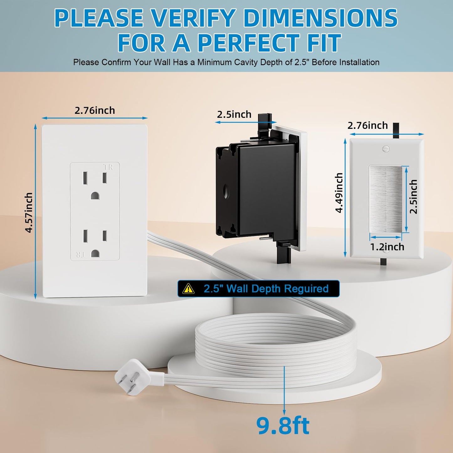 in Wall Cable Management Kit,Recessed Outlet Box for Wall Mount TV, Outlet Relocation Kit for Relocating Unreachable Electrical Outlets,2 AC