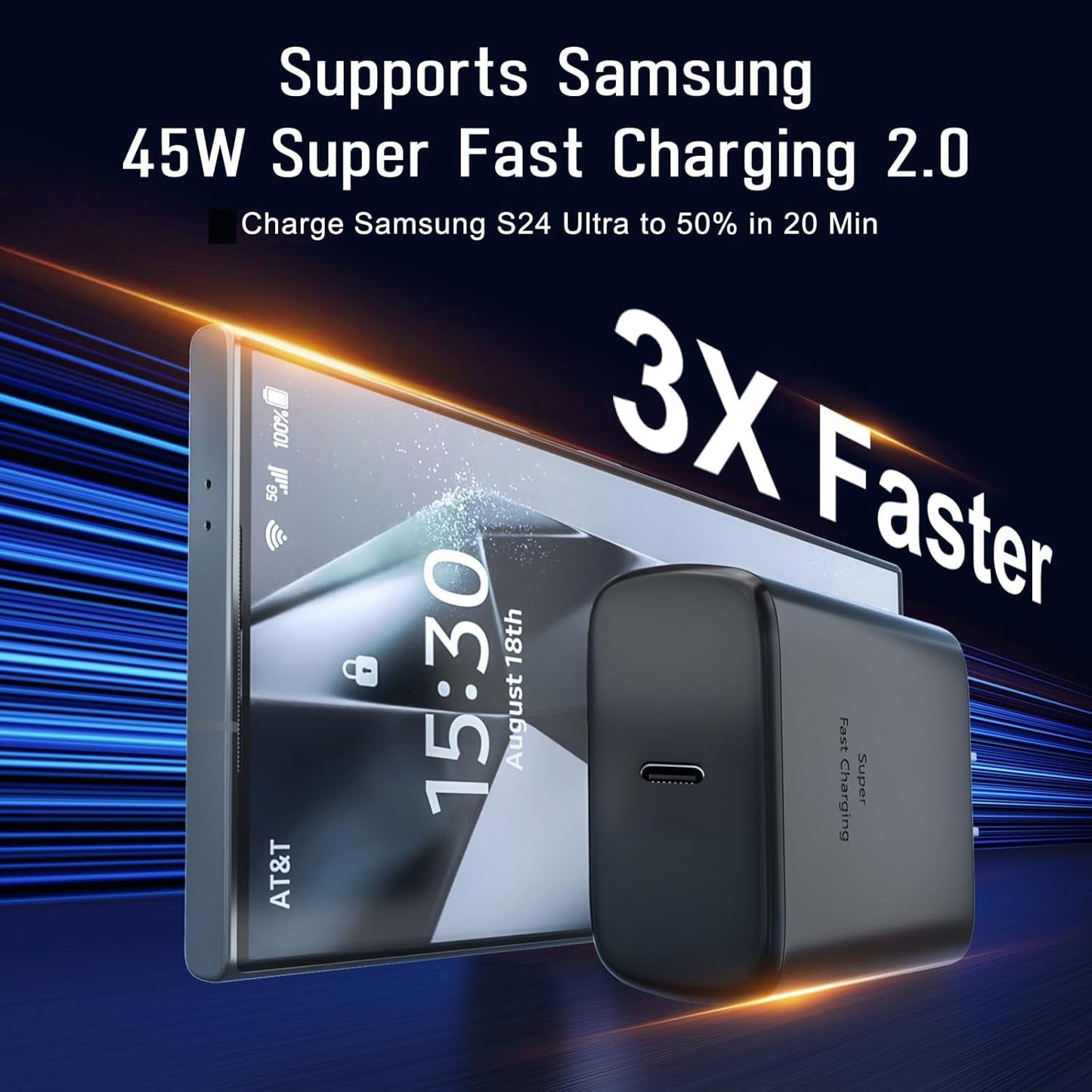Samsung 45W Super Fast Charger, for Samsung Galaxy S26 S25 S24 S23 S22 Ultra Charger Fast Charging Cord, USB C Charger Block with 6.6FT Cable