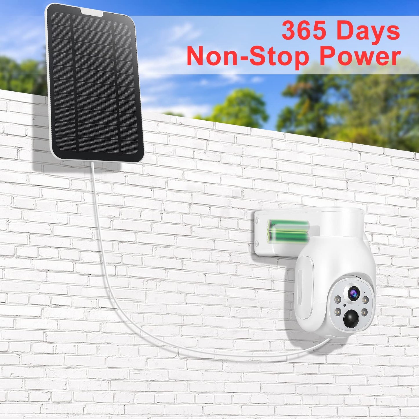 100% Wire-Free Wireless Rechargeable Battery Solar Powered Outdoor 1080P Home PTZ 2.4G WiFi Security Camera PIR Motion Recording Two-Way Audio IP65