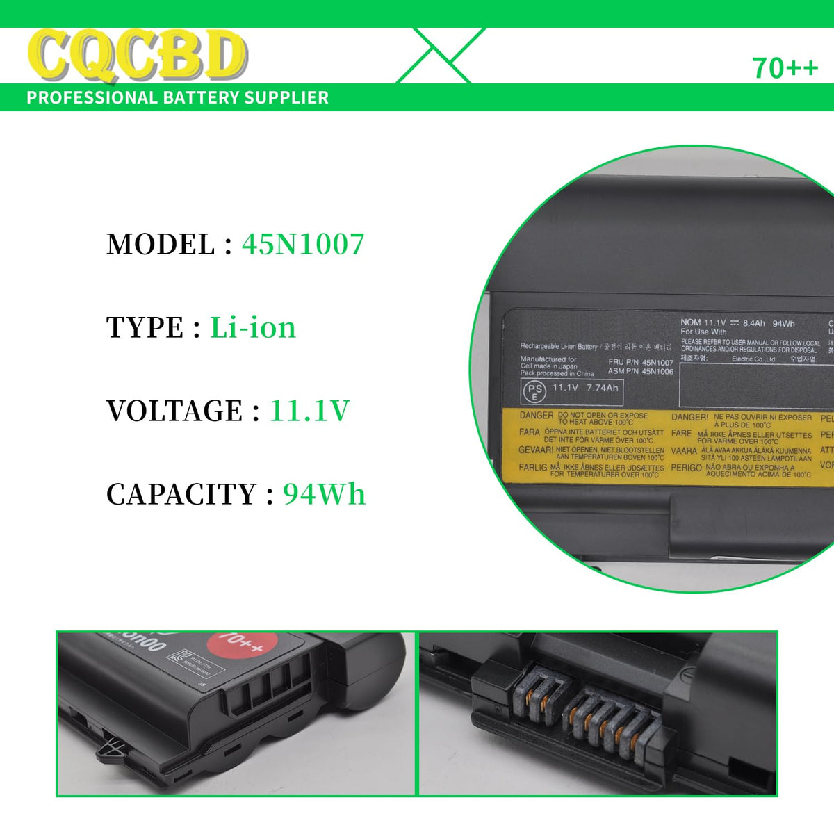 CQCQ 70++ Laptop Battery for Lenovo ThinkPad T430 T420 T410 T530 T520 T510 W530 W520 W510 L430 L420 L412 L530 L520 L512 45N1011 45N1010 0A36302