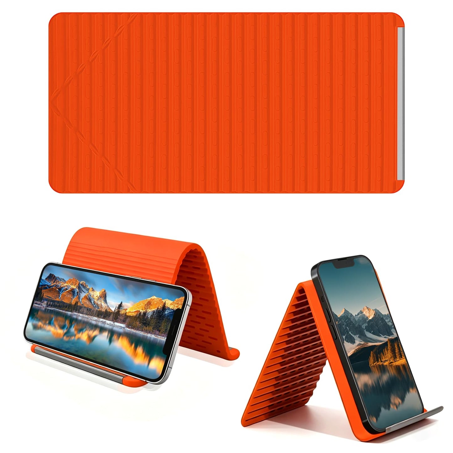Foldable Silicone Aluminum Holder, Flexible Silicone Phone Stand with Anti-Slip Pad, Portable Rollable Multi-Angle Stand for Phone Tablet Laptop