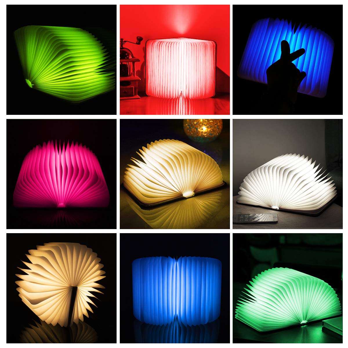 XIUDI 8 Colors Small Folding Book Lamp,Upgraded Version Portable Book-Shaped Desk Light,Novelty LED Paper Lantern with USB Rechargeable Night