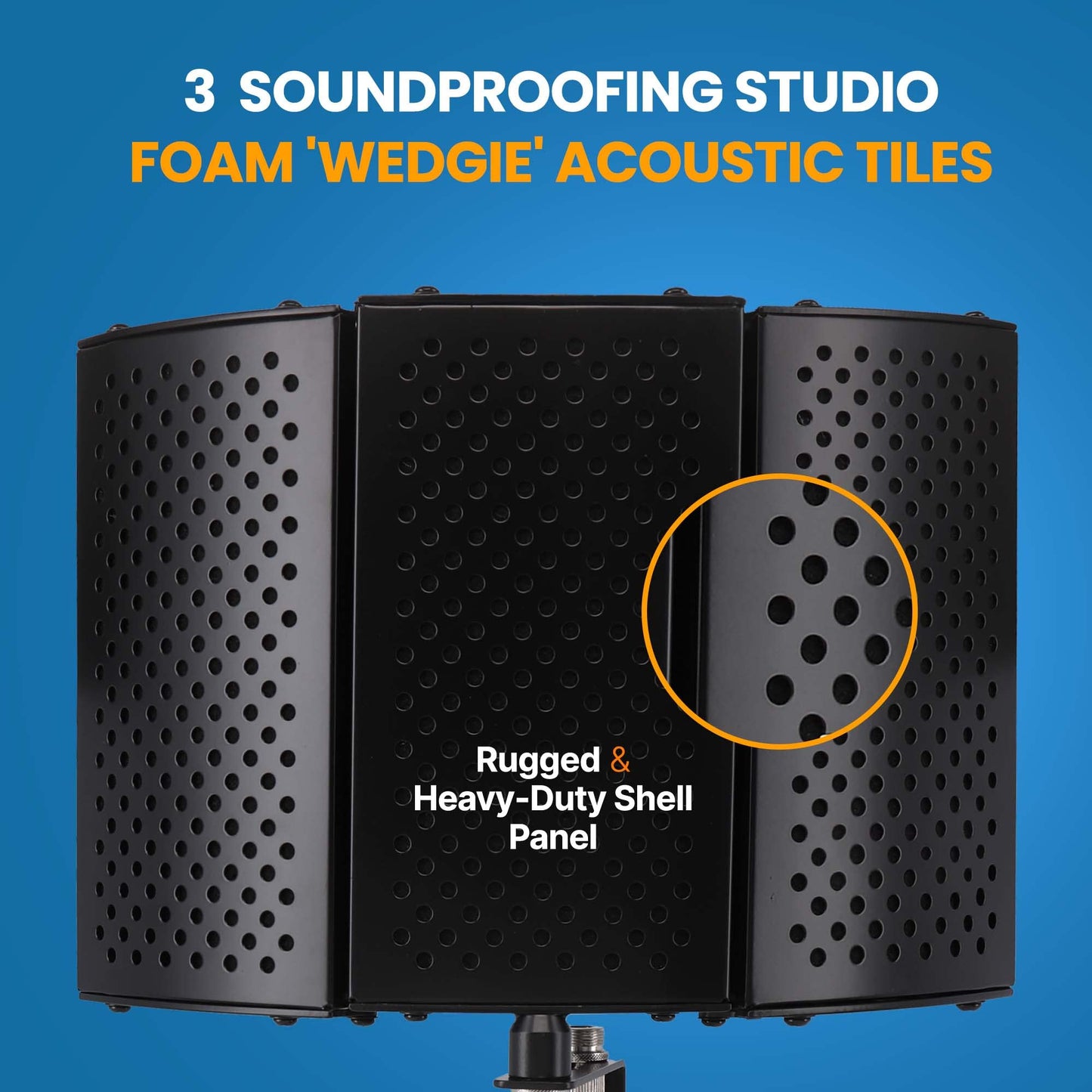 Pyle Compact Microphone Isolation Shield - Portable Studio Mic Sound Dampening Foam Reflector with Adjustable Panels, Acoustic Foam, Tabletop Tripod